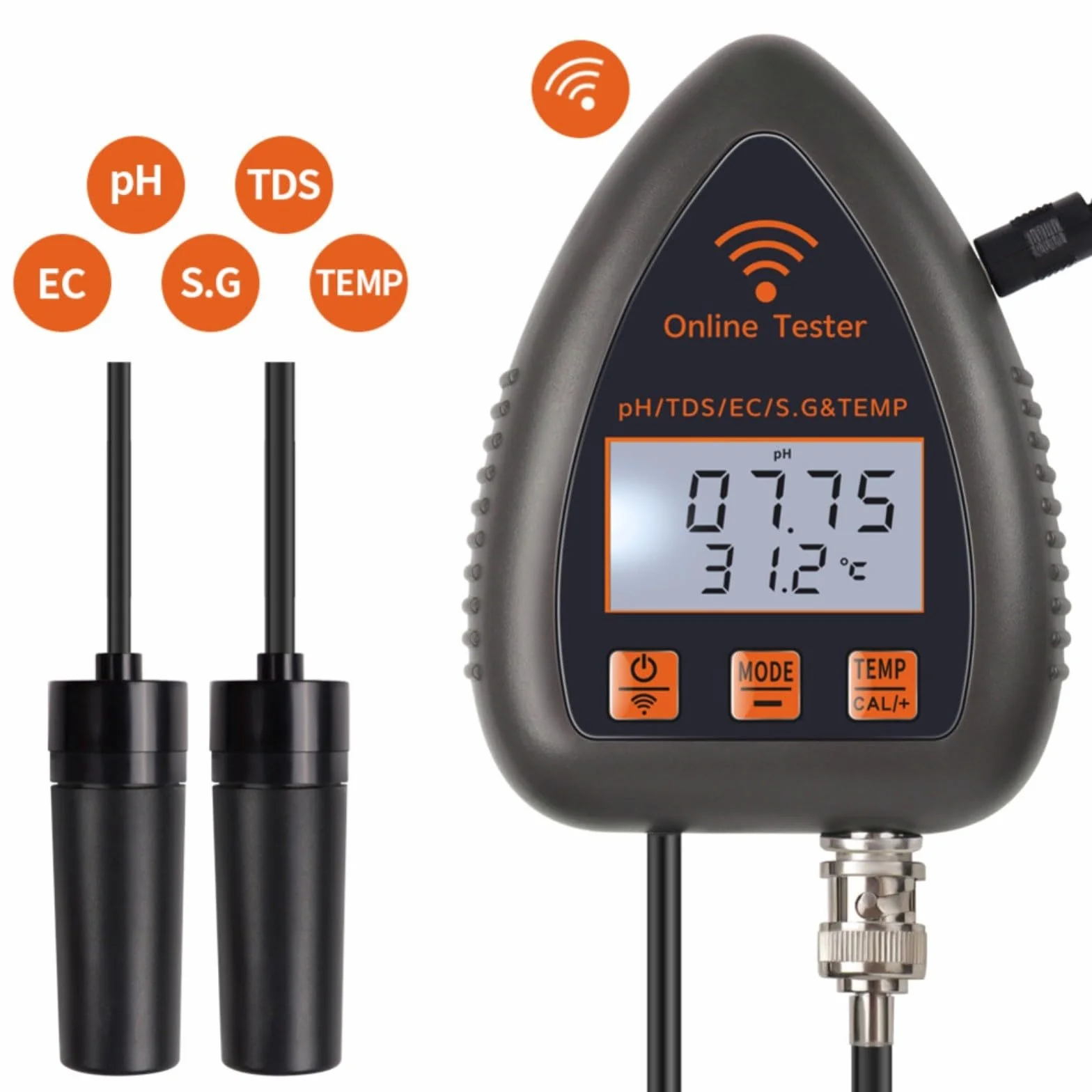 Per Tuya 5-in-1 WiFi PH Monitor e Tester di Qualità Dell'Acqua Con Salinità, Gravità Specifica, Sensori di Temperatura Per Acquari, Laghetti Di Pesci, Idroponica (WF9953)