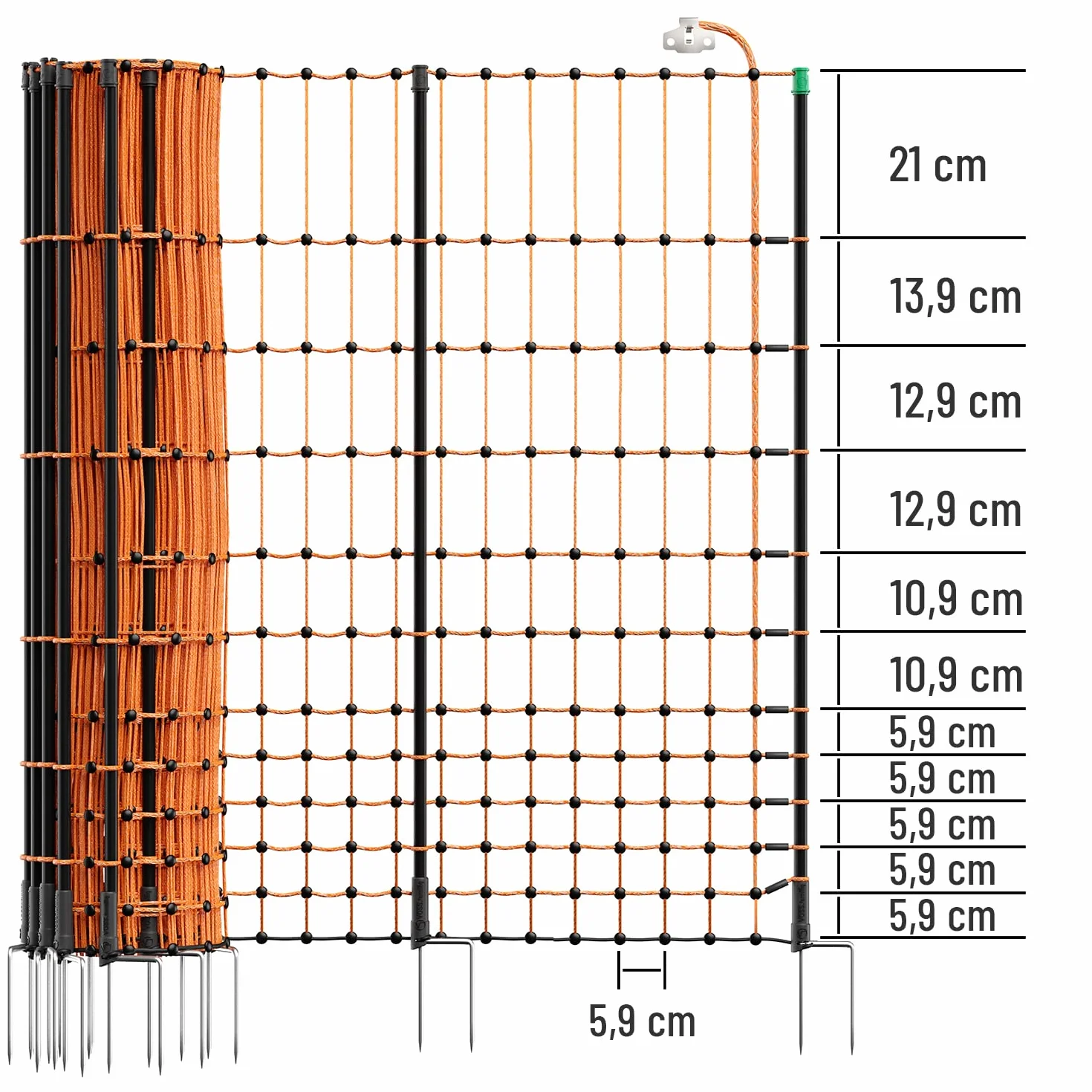 VOSS.farming Rete per pollame, per recinzioni elettrificabili farmNET+ 50 m, Altezza 112 cm, a Punta Doppia, 20 Pali, Colore Arancione