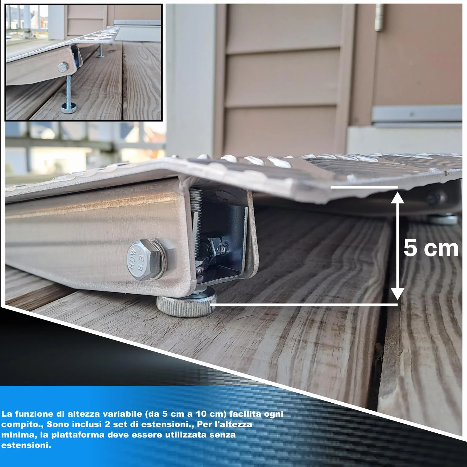Rampa di Soglia Alluminio Anodizzato Rigida Piattaforma di Carico Altezza Regolabile Superficie Antiscivolo 1TR90