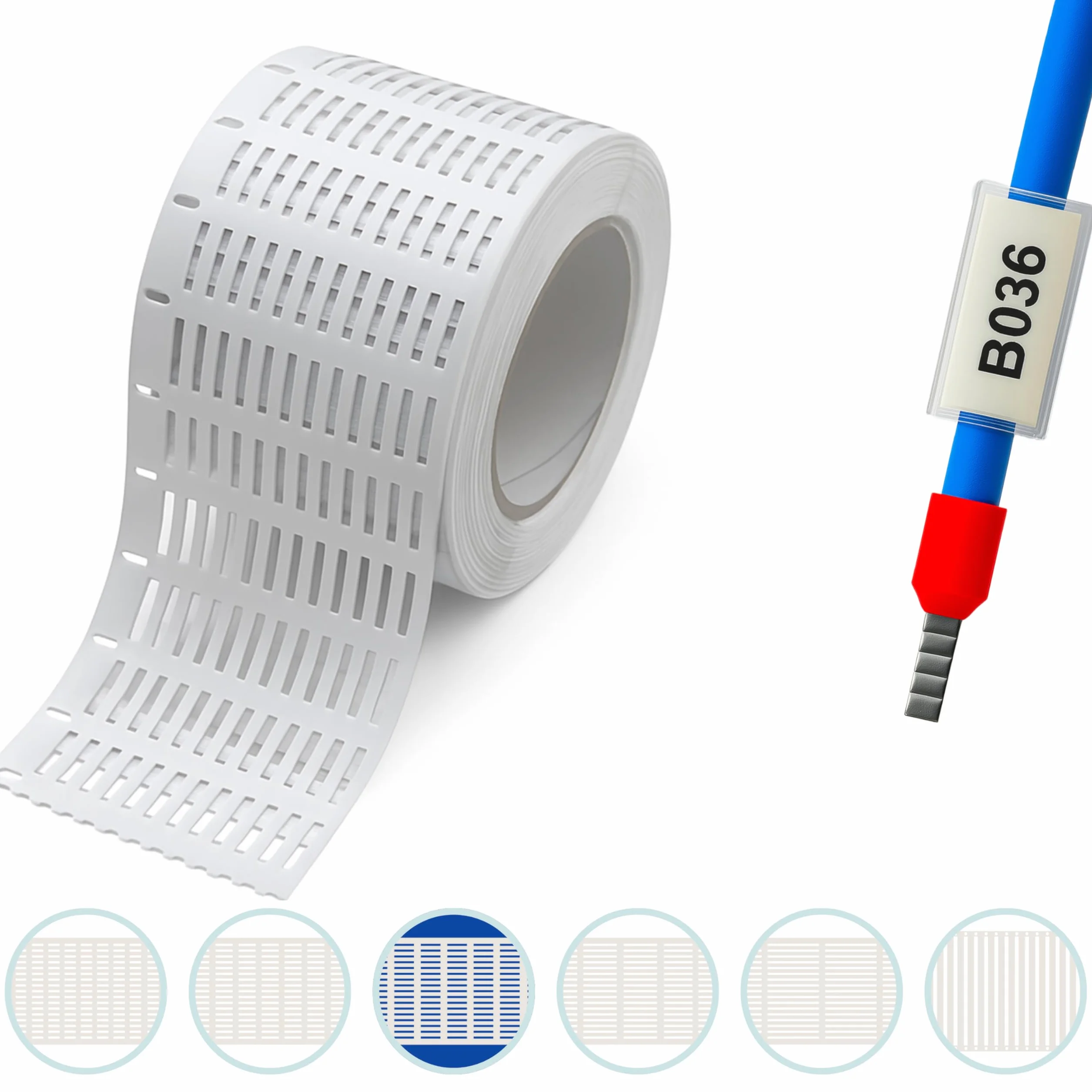 Rotolo FLAT Targhette Segnacavo 4x15 12552 tessere • PVC 0,4 mm • Per Tubetti da 0,5 mm • Compatibile con cod. 44092B Cembre • Bianco