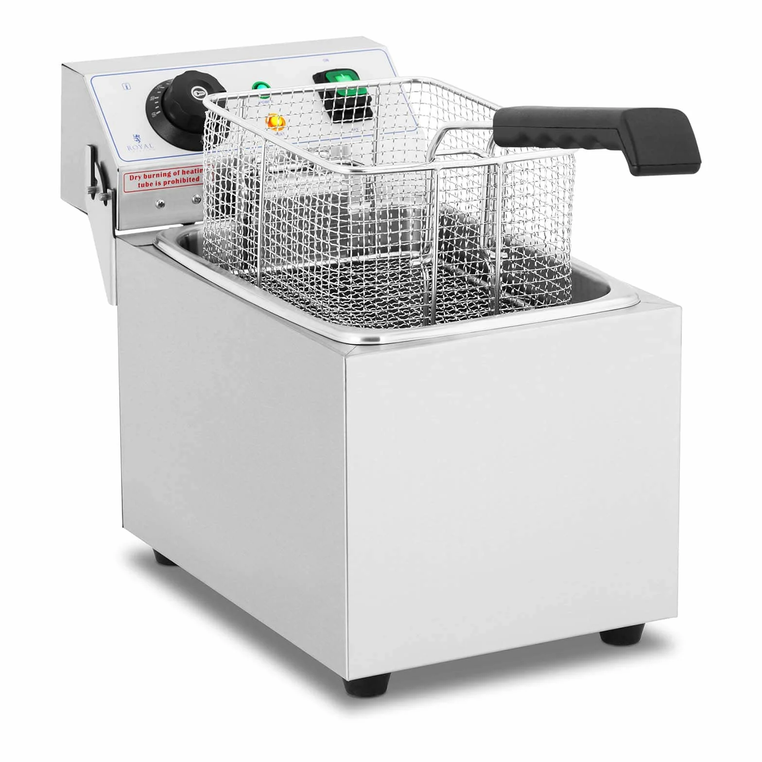 Royal Catering Friggitrice Professionale Friggitrice Elettrica RCEF 08EB (3.200 W, 8 L, Intervallo di temperatura: 50-200 °C, Zona fredda, Con coperchio)