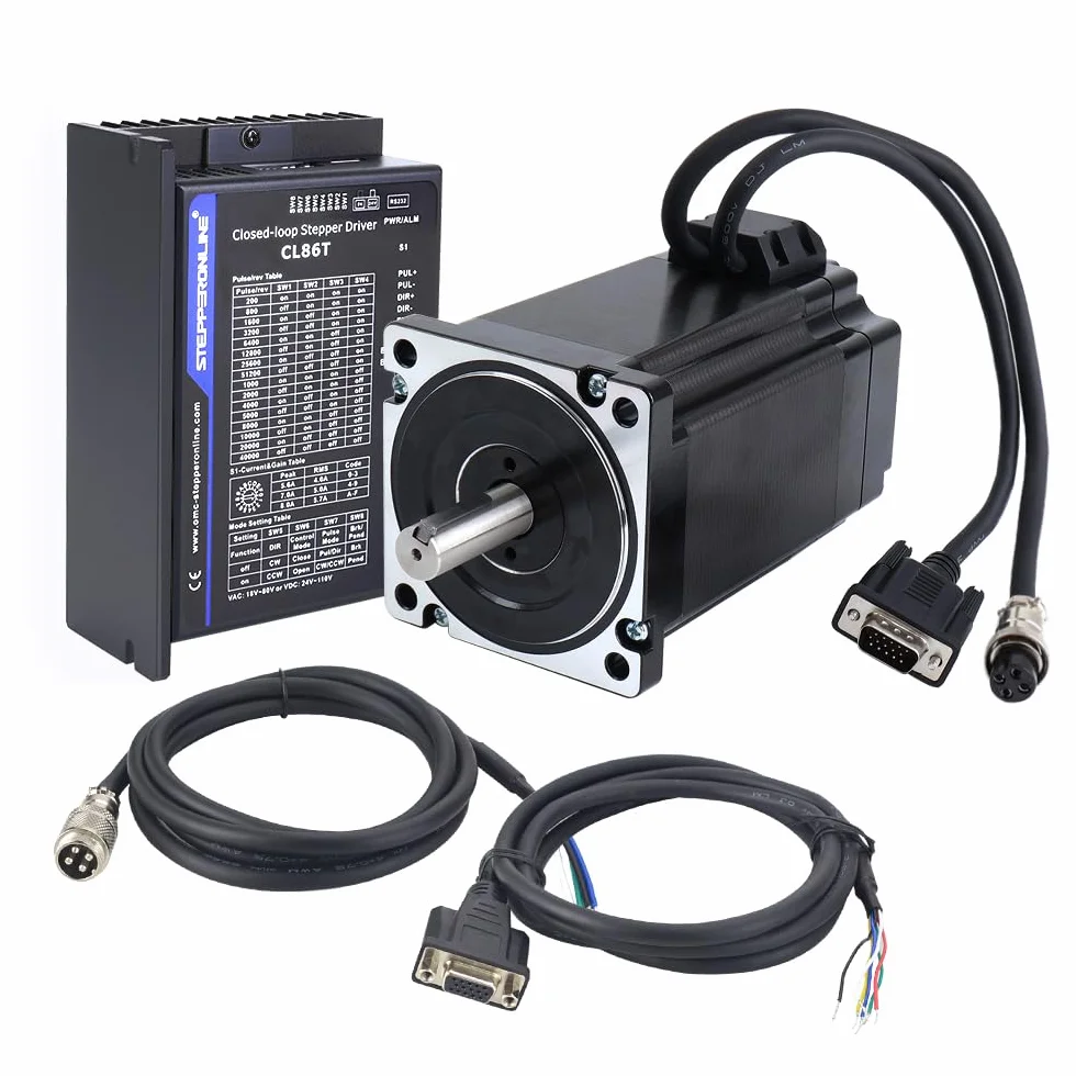STEPPERONLINE Motore passo-passo ad anello chiuso 1 asse CNC KIT 9,0 Nm (100 once) Nema 34 Motore passo-passo ad anello chiuso con driver passo-passo CL86T versione 4.1 0 ~ 8.2A 24 ~ 80VDC