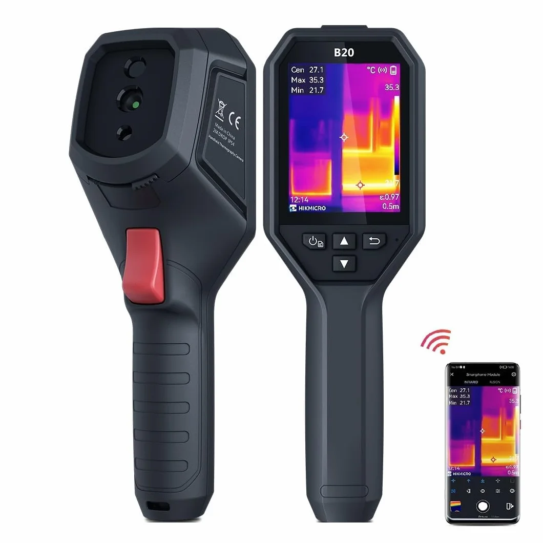 HIKMICRO B20 Telecamera termica con risoluzione 256 x 192 IR con telecamera visiva da 2 MP e Wi-Fi, frequenza di aggiornamento 25 Hz, schermo LCD da 3,2", IP54, intervallo -4~1022°F