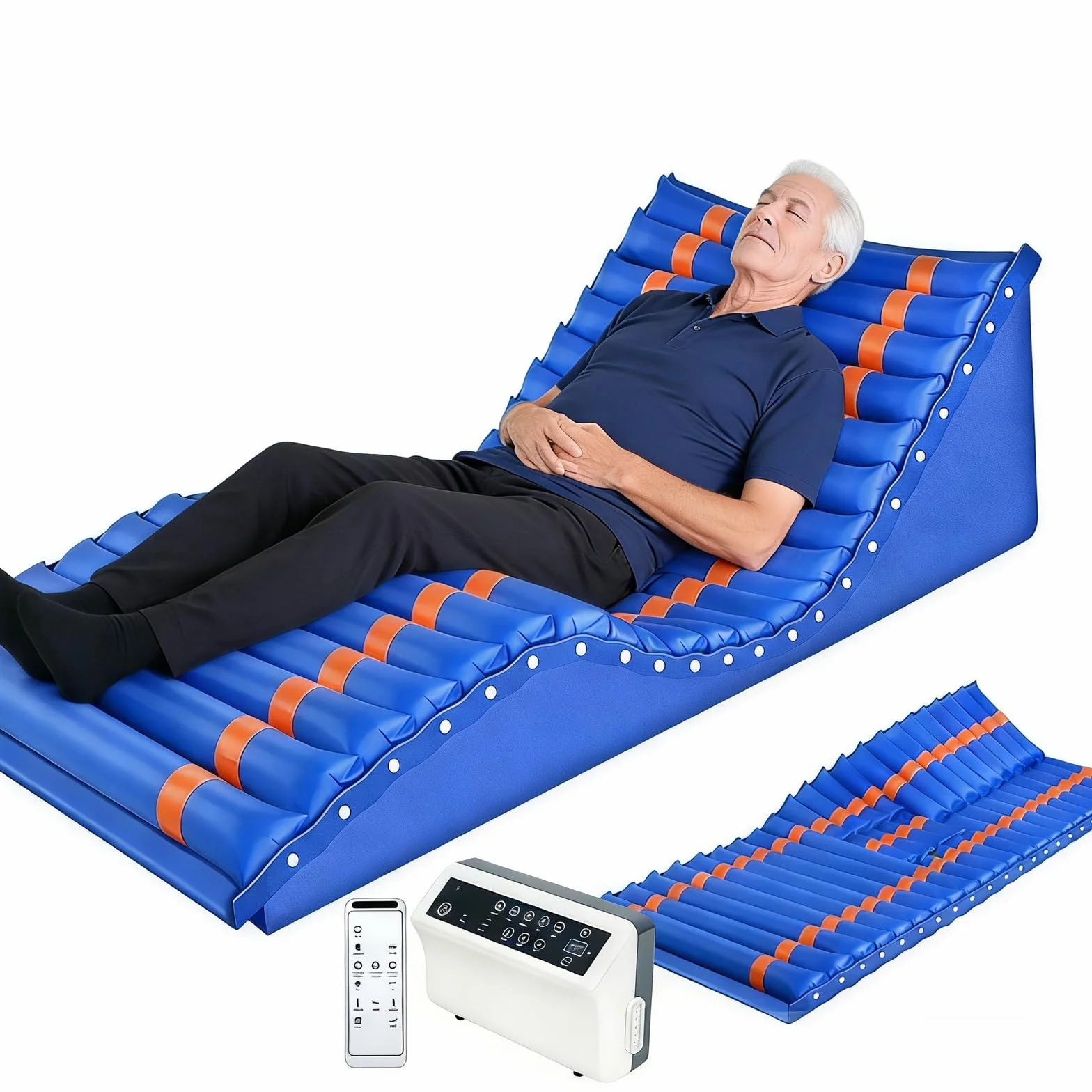 Materasso a pressione alternata con cuscino gonfiabile e pompa a pressione silenziosa, design antidecubito per anziani e pazienti costretti a letto, caratteristiche di sollevamento schiena e gambe