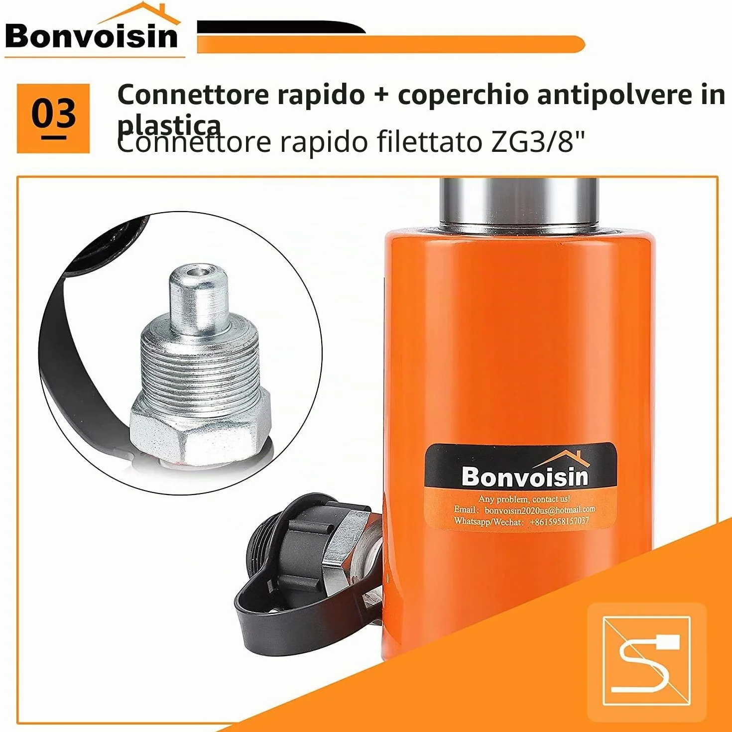 Bonvoisin 20T Martinetto Idraulico, Sollevamento da 50mm, Altezza 106mm, per La Costruzione di Macchinari/Ponti/Edifici (RSC-20T)