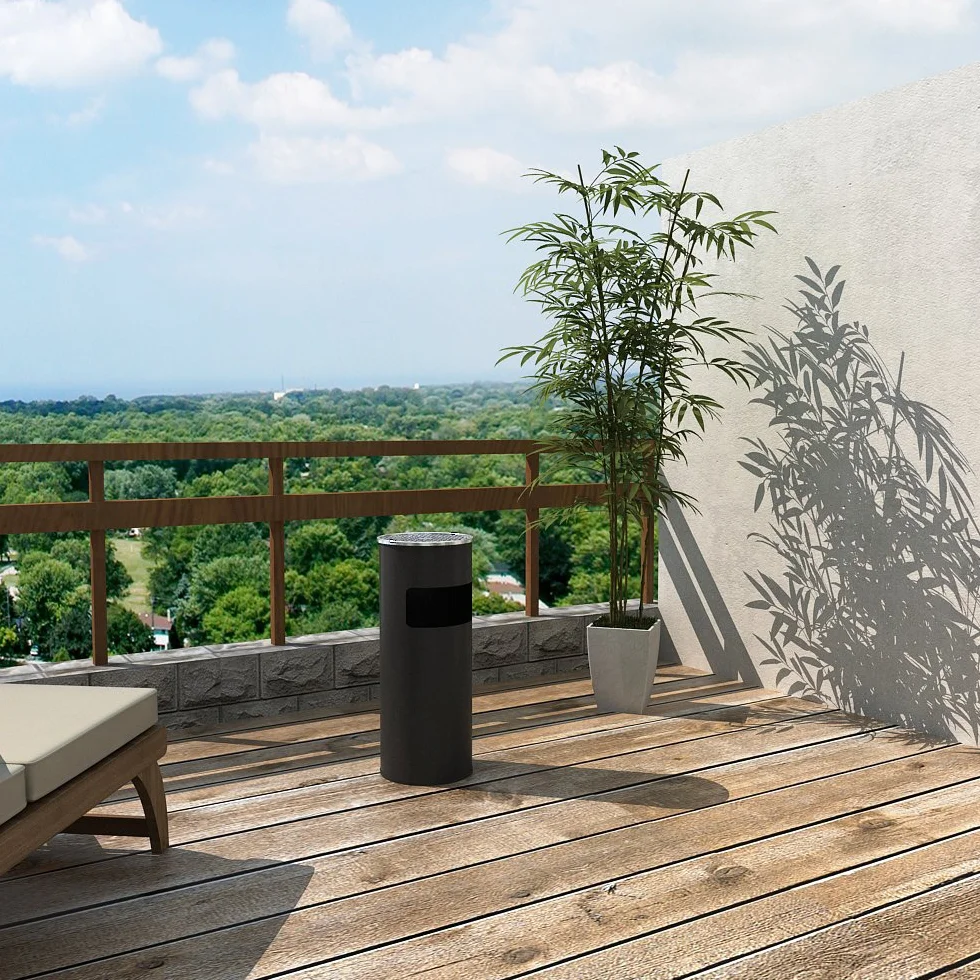 Songmics Pattumiera Portacenere con Secchio Interno Rimovibile, Cestino per Spazzatura in Acciaio, per Ufficio Hotel Giardino ed Esterni, 24.5 x 60.5 cm (Diam. x A), Nero, LTB17C