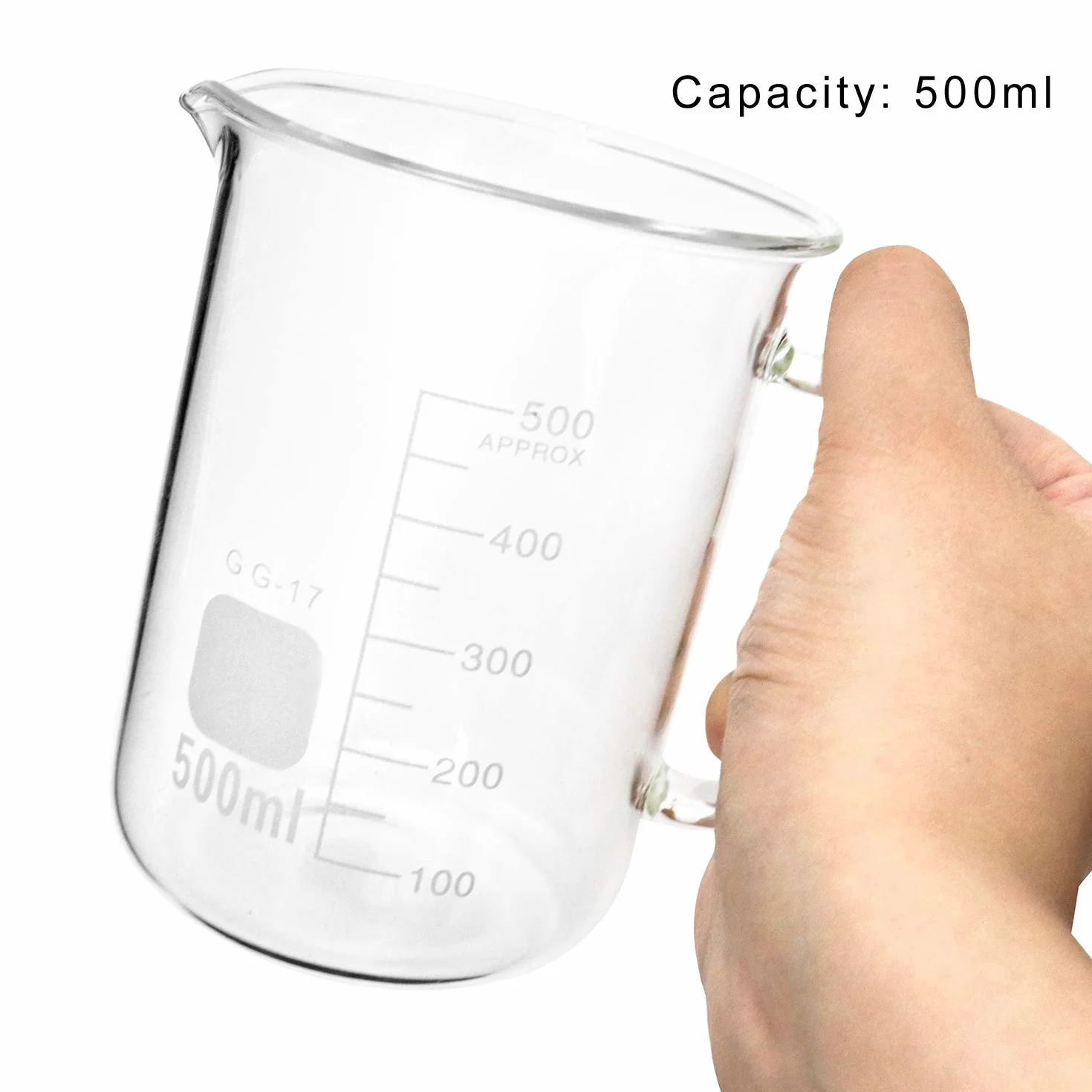 QWORK® - Becher da 500 ml con manico,con graduati,in vetro borosilicato