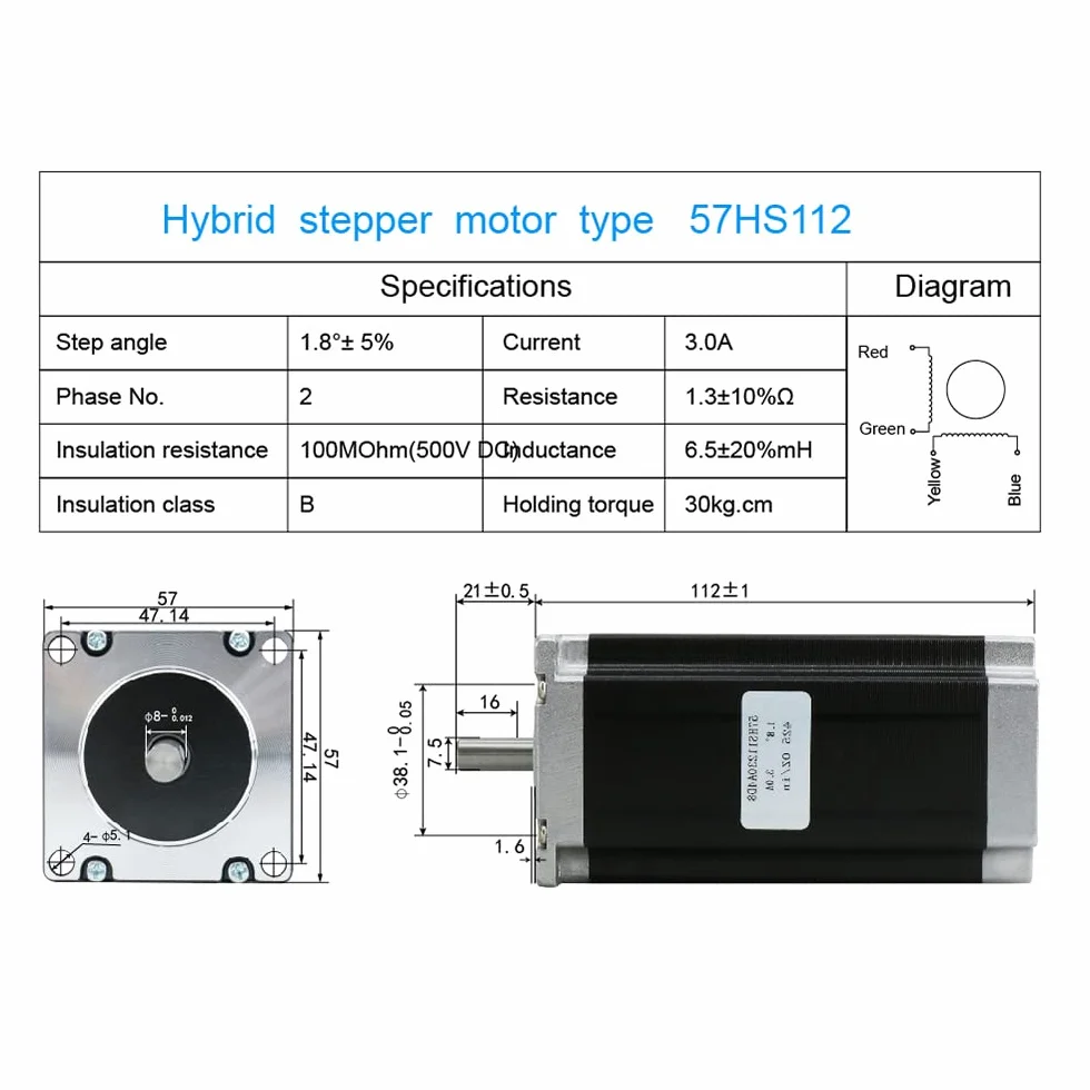 Nema 23 - Motore passo-passo CNC 3 A, 450 once, 3 Nm, 112 mm, per fresatura CNC fai da te (3 Nm)