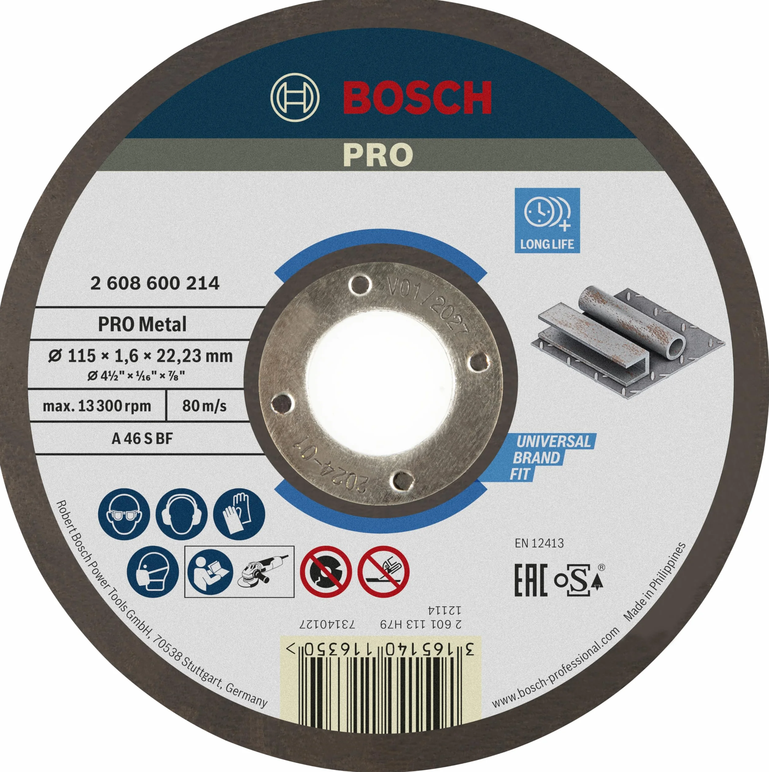 Bosch 1x Mola da taglio PRO Metal piccole, foro 22,23 mm, oSa (per Acciaio, Ø 115 mm, Professional Accessorio Smerigliatrice angolare piccola)
