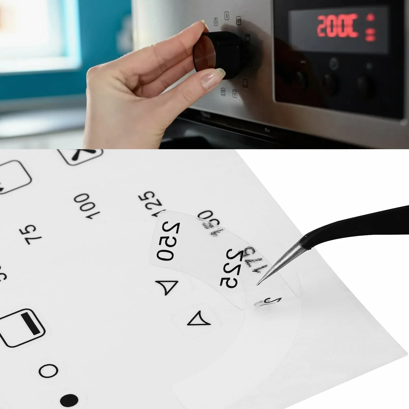 Create idea 4 Set Adesivi Per La Temperatura E Le Funzioni Del Forno 50–250°C + 18 Adesivi Con Simboli In Vinile Laminato Trasparenti Con Stampa Nero