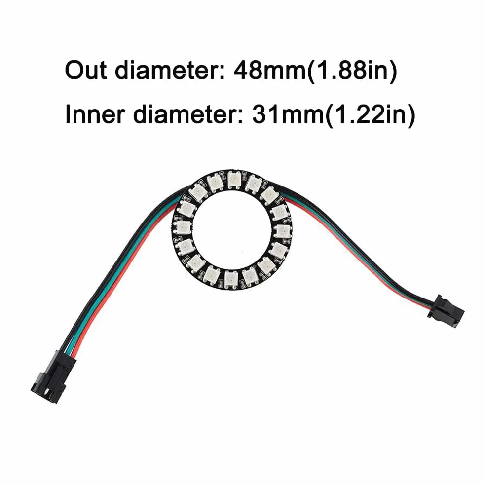 Anello LED indirizzabile WS2812 a 16 bit con cavo connettore SM2.54-3P, 16 LED WS2812B 5050 RGB con driver integrati DC5V per Arduino ESP8266 ESP32 Devkit Nodemcu (confezione da 4 pezzi)