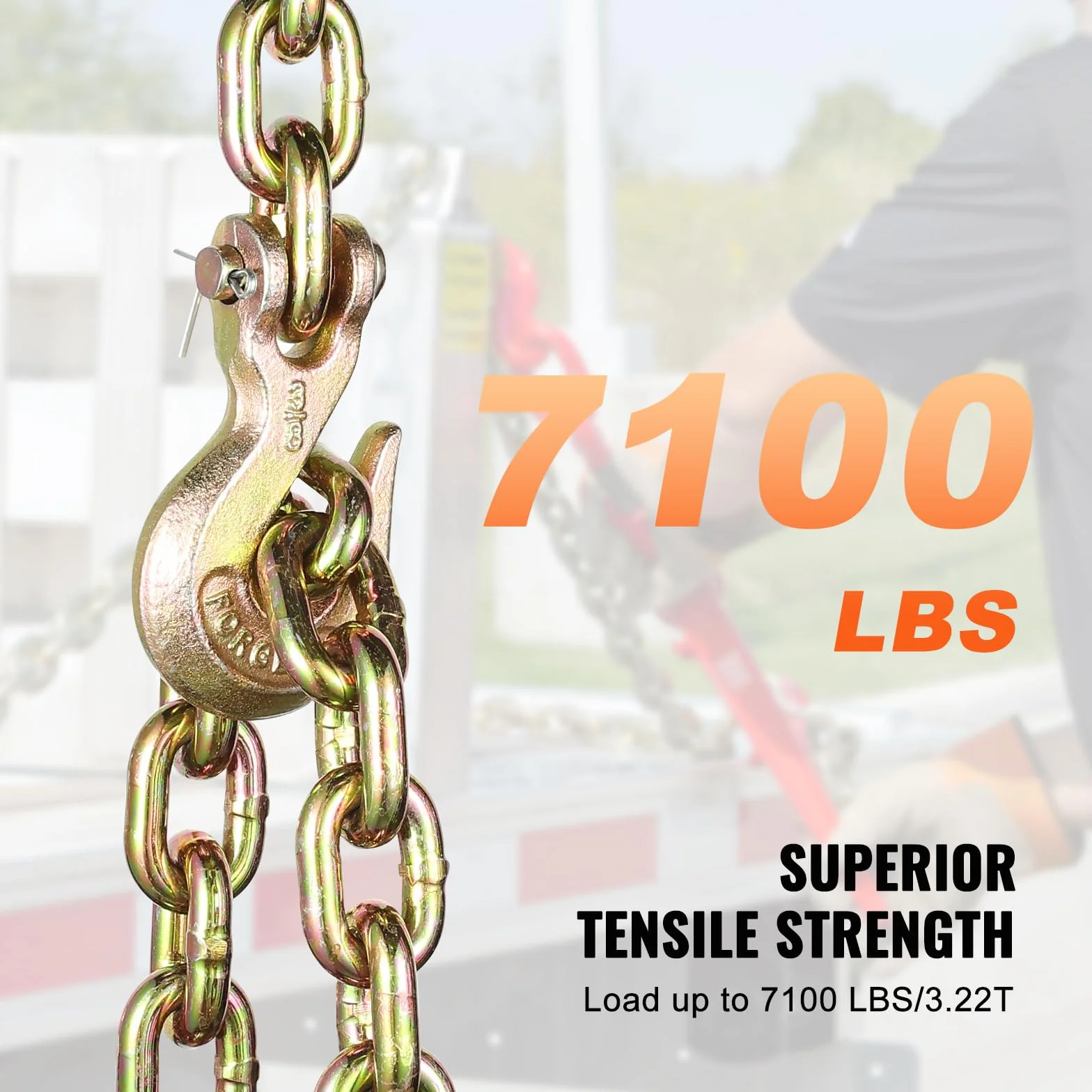 VEVOR Catena di Traino con Ganci a Forcella 2 Pezzi Catene di Trasporto G80 10 mm x 316 cm, Carico Catena per Tronchi 3,22 Tonnellate, per Fissaggio di Attrezzature per Carro Attrezzi