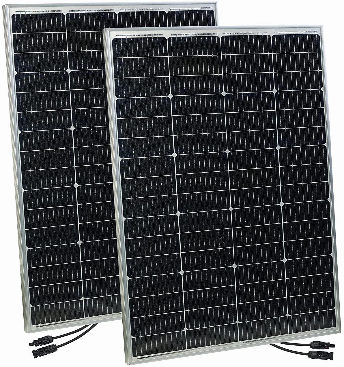 revolt Set da 2 pannelli solari monocristallini mobili 150 W, 36 V, compatibili MC4, IP65