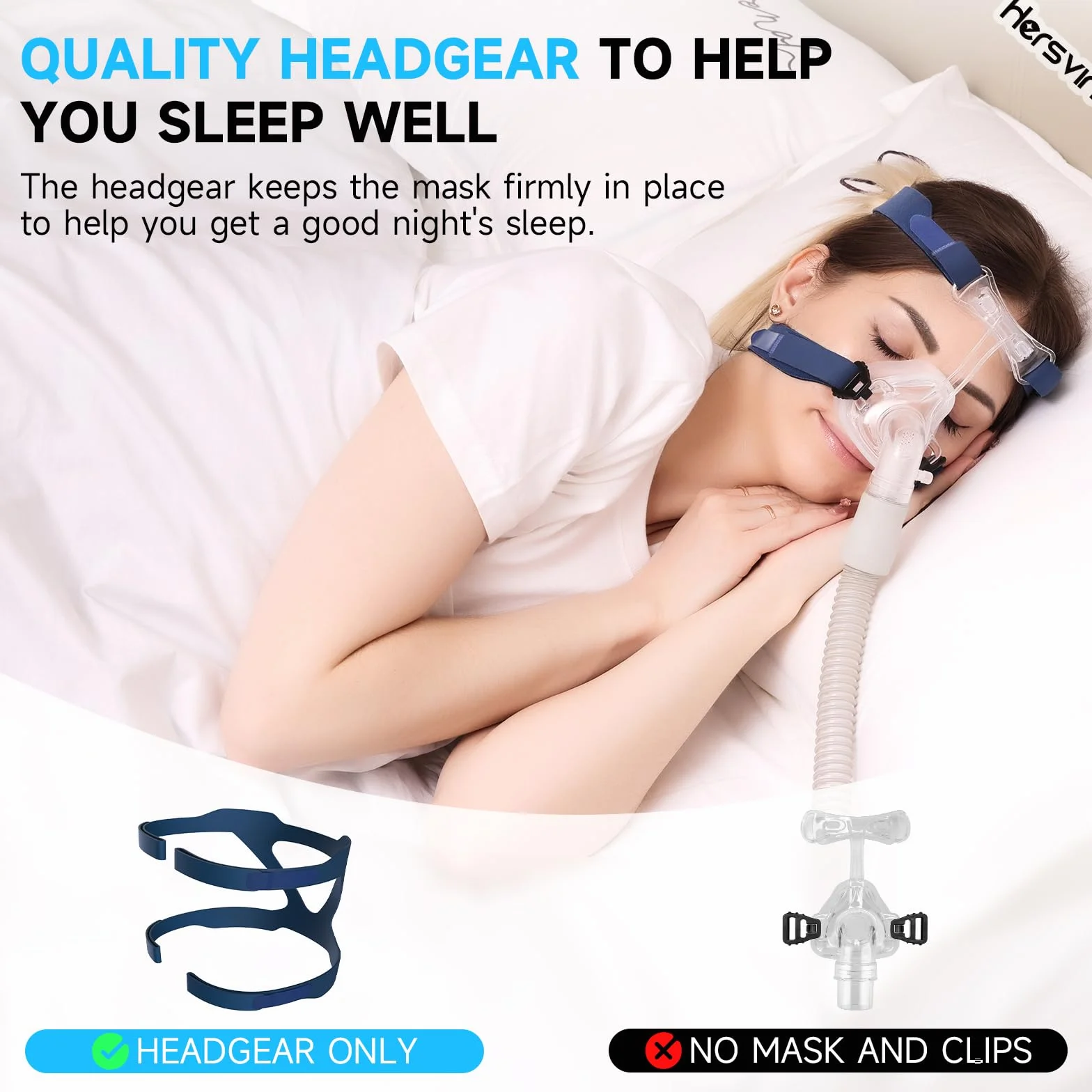 Hersvin Copricapo Universale CPAP Fascia Regolabili Ricambio per Maschera Nasale Facciale Integrale Respironics Resmed Resmart Blu