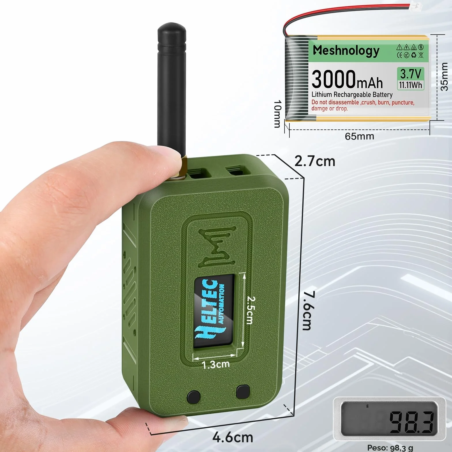 2 Set ESP32 LoRa V3 Modulplatine con Antenna 868 MHz + Batteria 3000 mAh + Custodia Protettiva con WLAN Integrato Bluetooth SX1262 CP2102 Display OLED 0,96" Tipo C per Arduino Lora Meshtastic IoT (N35