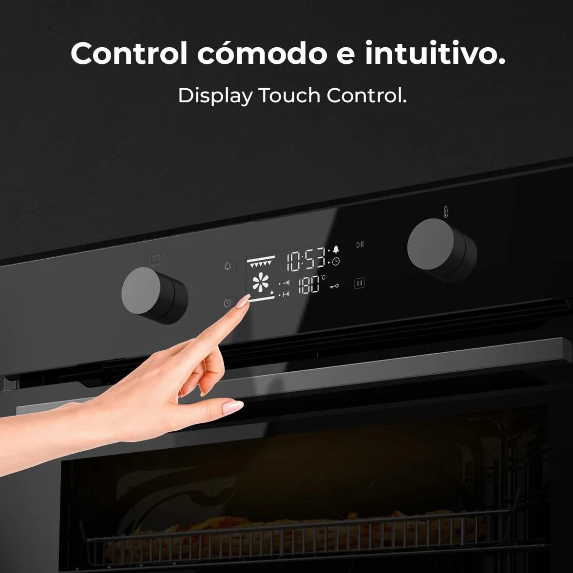 Cecotec Forno da Incasso Multifunzione Pirolitico Bolero Hexa P526000 Glass Black A. 2800W, 73L, 9 funzioni: Defrost, Convenzionale, Grill, Pirolisi. Display Touch, Cooling Fan, Porta Vetro, Classe A