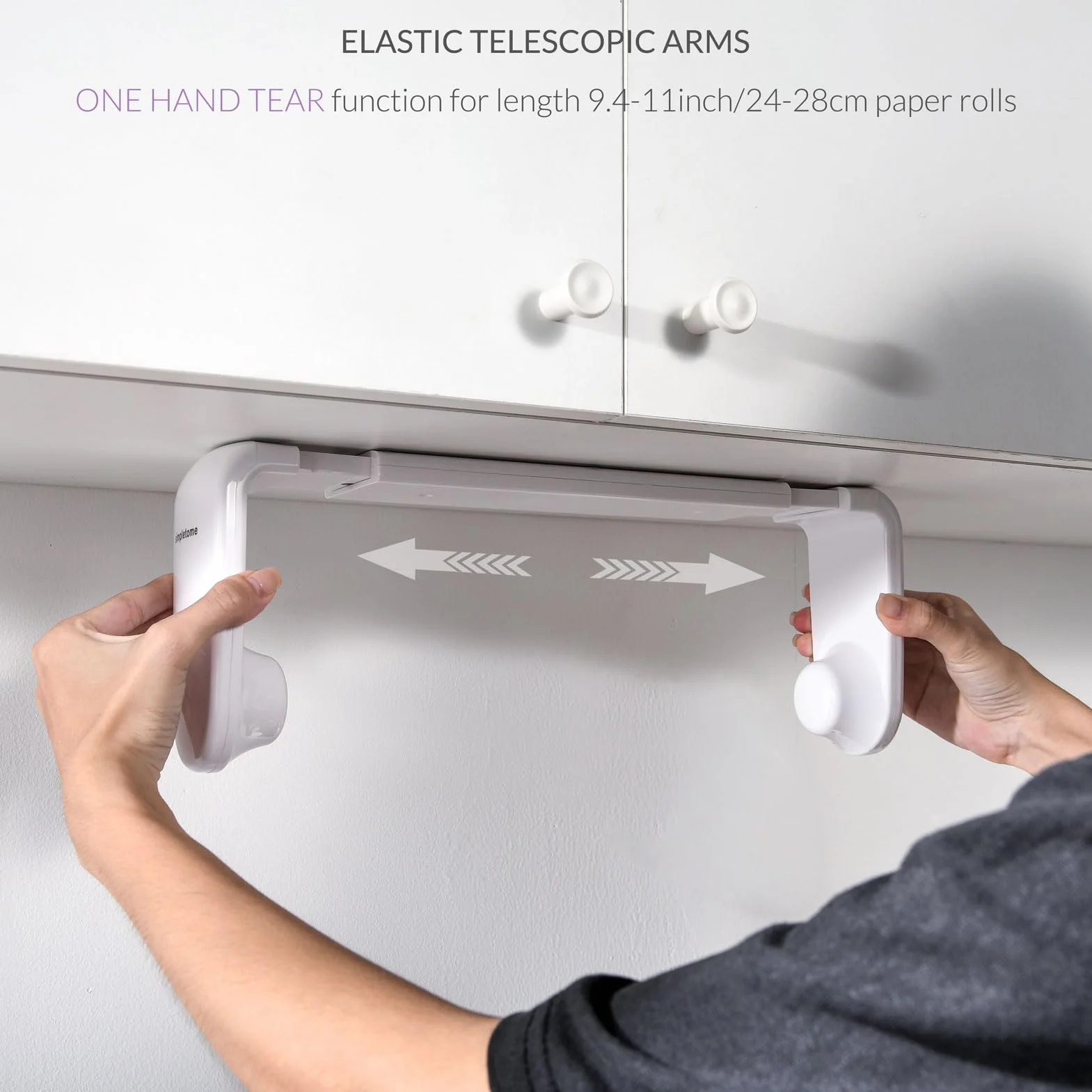 Porta Asciugamani Di Carta LACRIMA CON UNA MANO Braccio Di Tensione Adattivo Lunghezza Regolabile 24-28cm Bianco