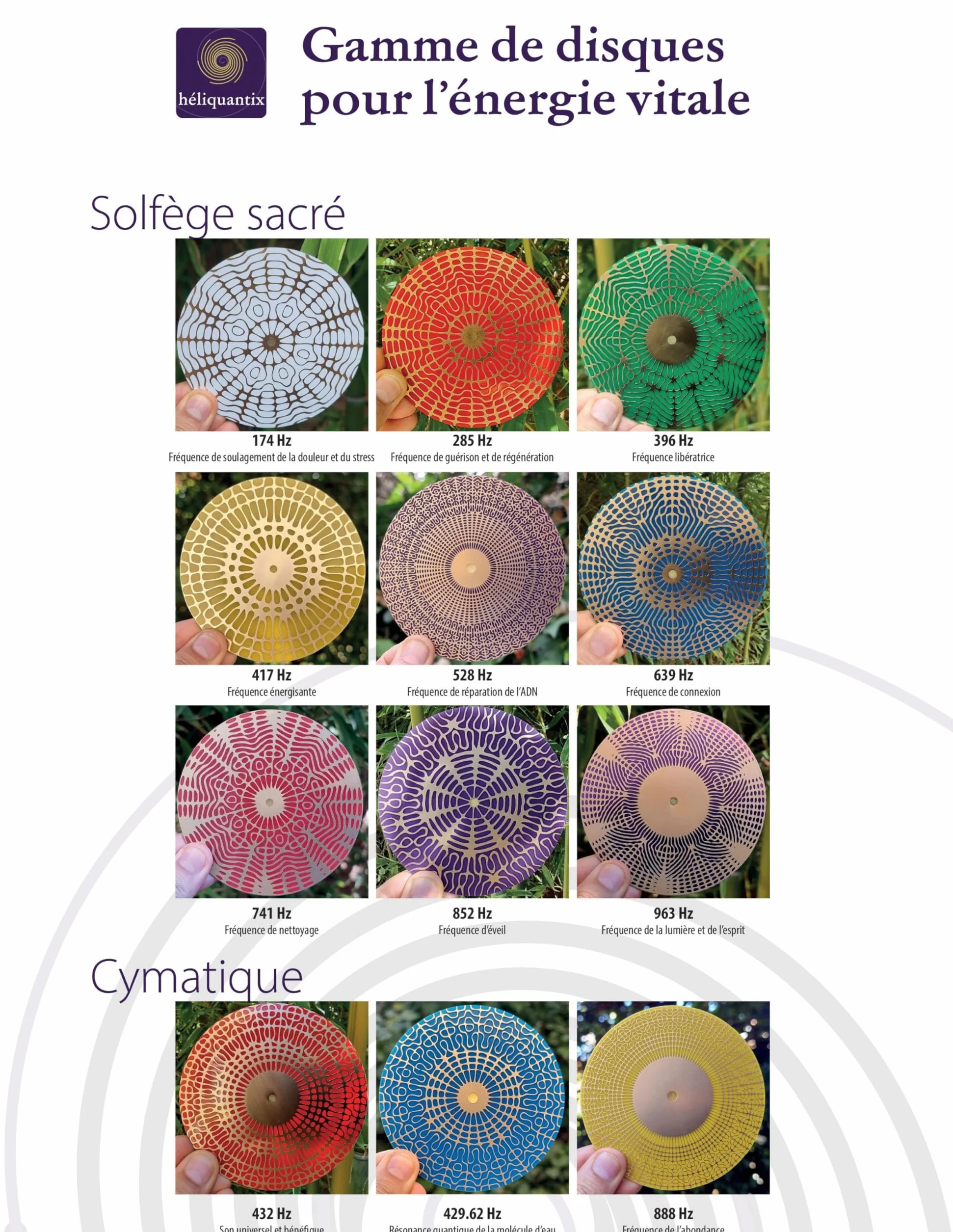Disco Rame Placcato Oro a Forma di Fiore della Vita 10 cm 2 Lati Onde Scalari