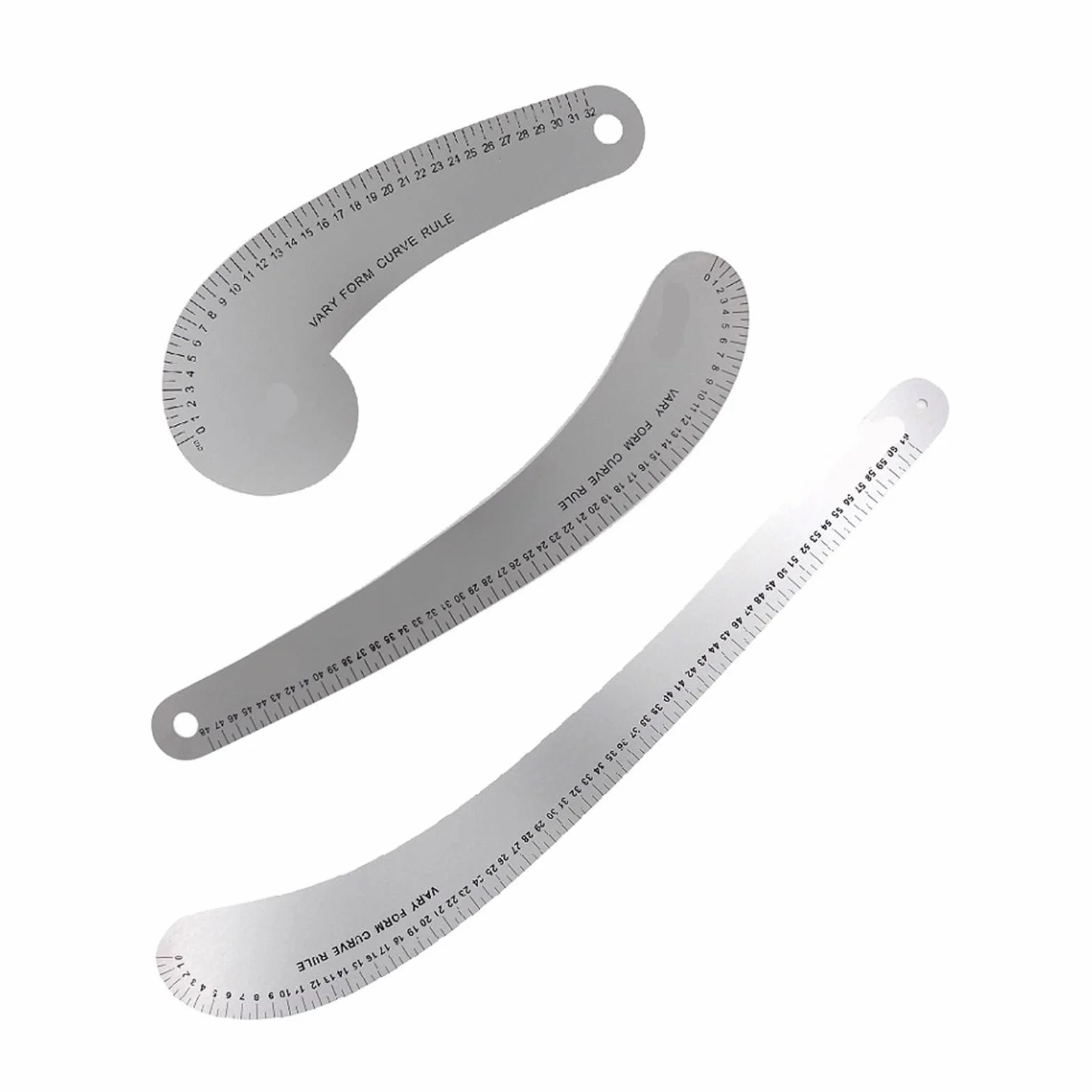 Righello metallico a bordo dritto, Righello for curve da cucito in metallo 1 pz 32-61 cm metrico for la creazione di modelli design(32cm 48cm and 61cm)