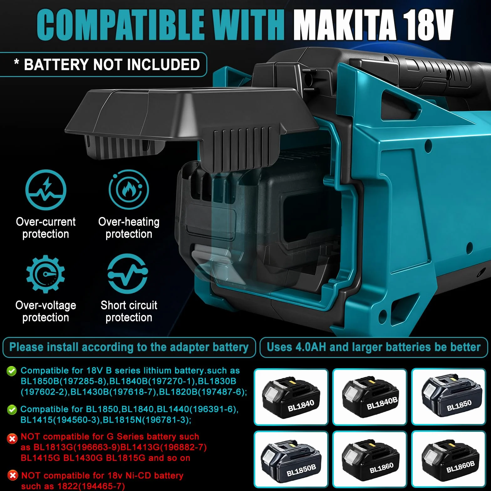 Pompa dell'acqua compatibile con batteria Makita da 18 V, senza fili, pompa elettrica autoadescante per casa, piscina, camper, giardino, vasca idromassaggio, stagno acquario (senza batteria)