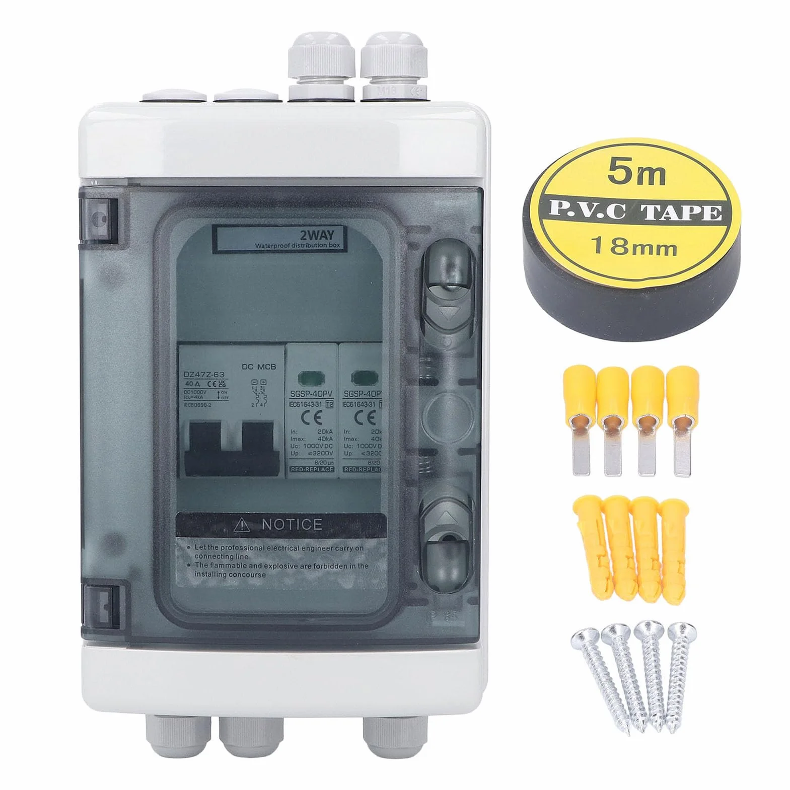 Scatola Combinata Fotovoltaica IP65 40A 1000V con Interruttore Automatico Integrato Protezione Fulmini PA66 per Sistemi Solari On-Grid Off-Grid Cavi 5-10mm 10-4 AWG Impermeabile