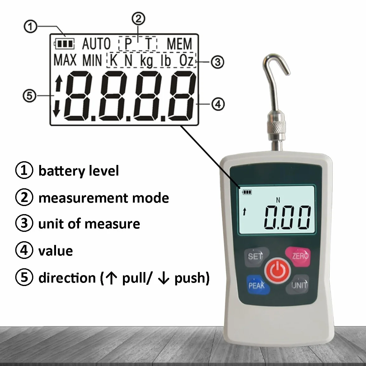 AMF 100N - Misuratore di potenza digitale, con 3 modalità e 4 controlli di pressione, leggibilità 0,2 N