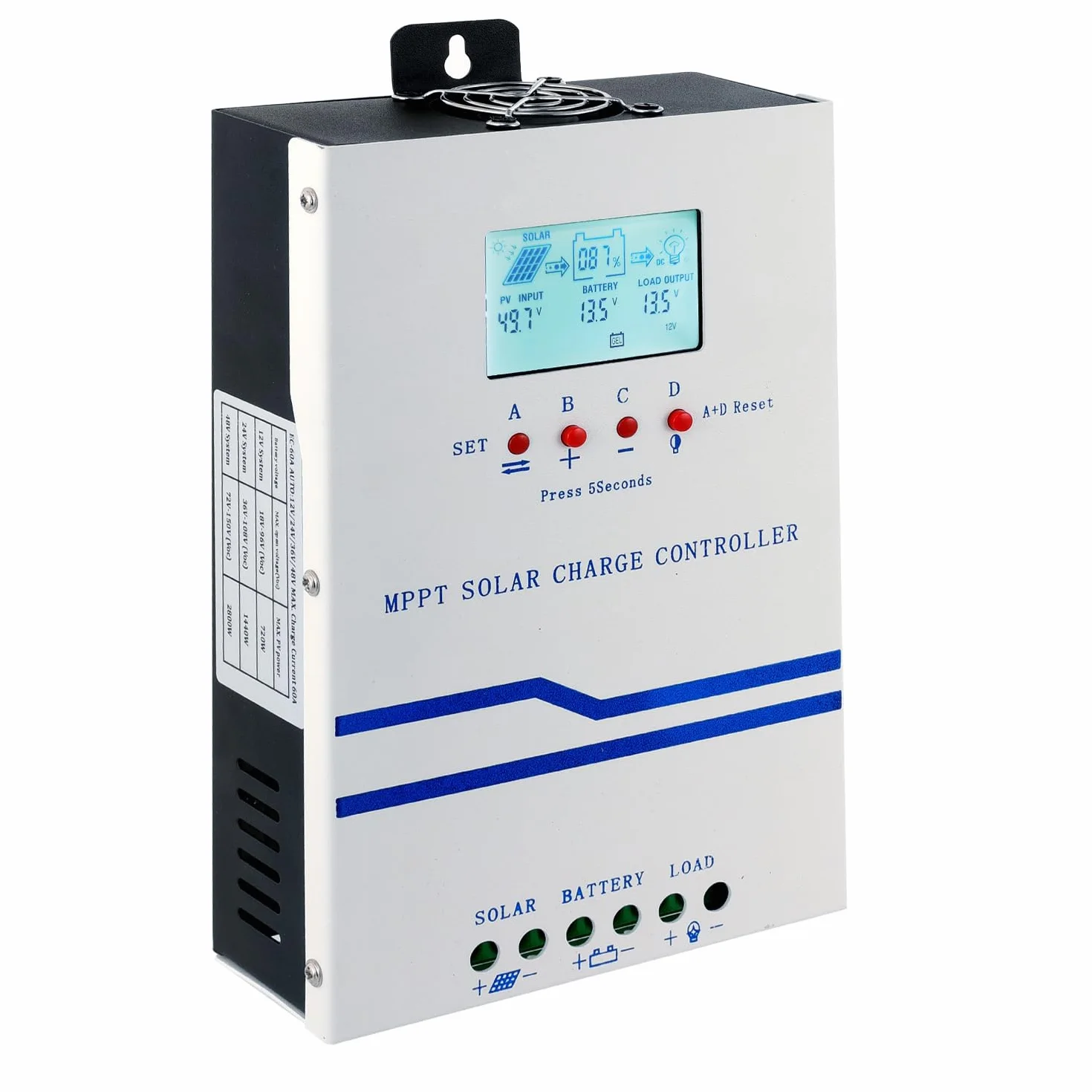 Y&H MPPT 60A regolatore di carica solare 12V 24V 36V 48V caricabatteria automatico regolatore pannello solare Max PV ingresso 160VDC w/display LCD funziona con AGM, gel, allagato e litio