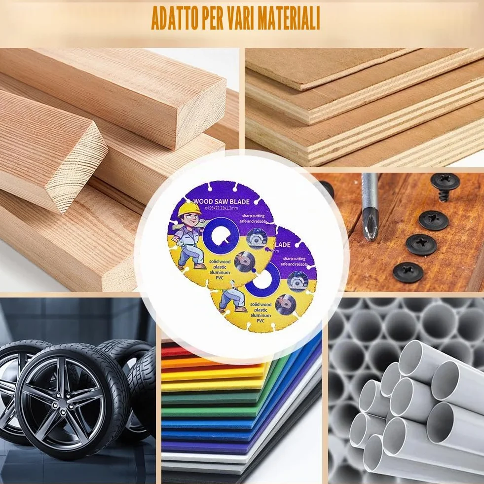 2 dischi da taglio da 125 mm, smerigliatrice angolare professionale in metallo duro, legno, compensato, gomma, plastica, per lavorazione del legno (125 mm, 2)