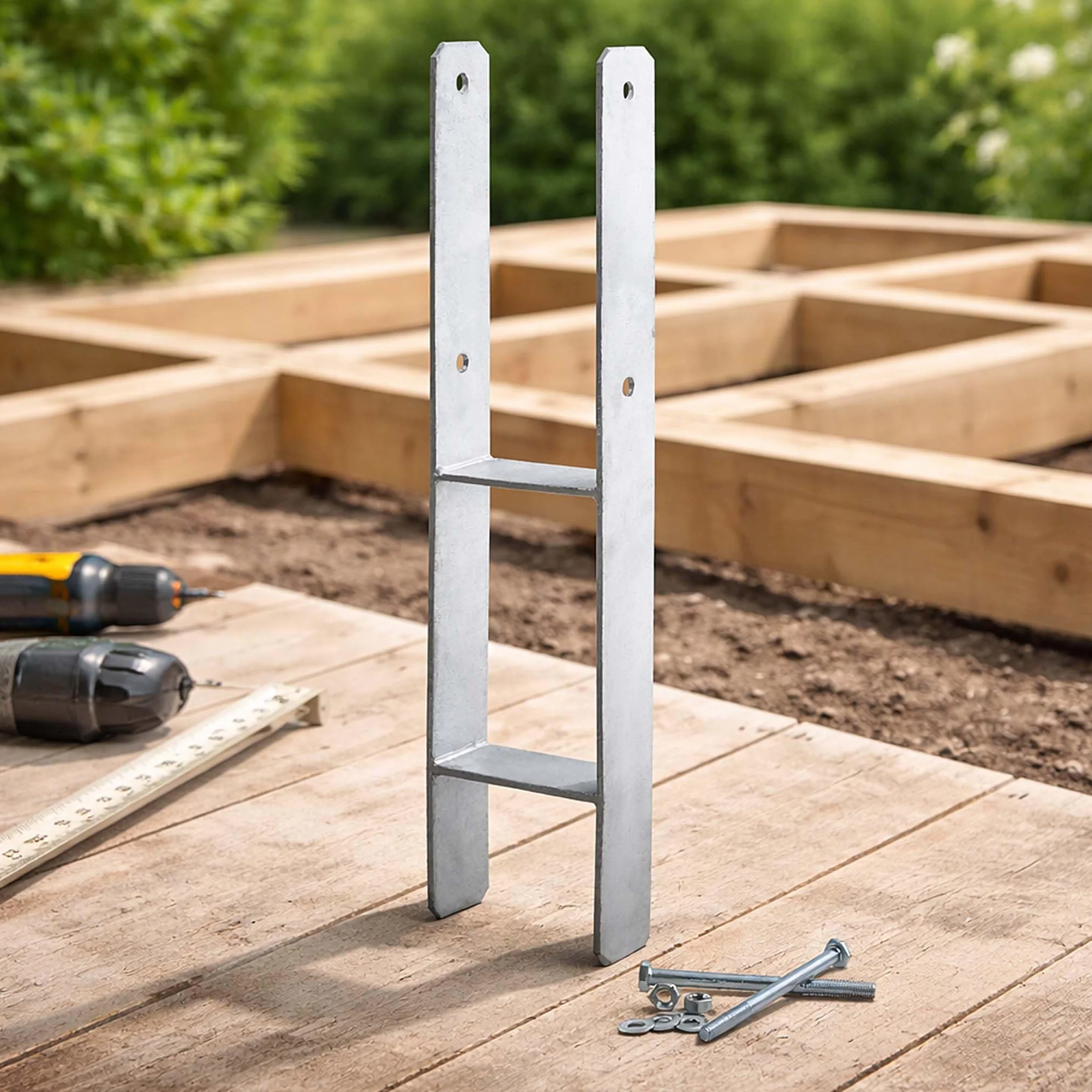XPOtool Supporto palo zincato a caldo 101x600mm Staffa ad H per ancoraggio pali