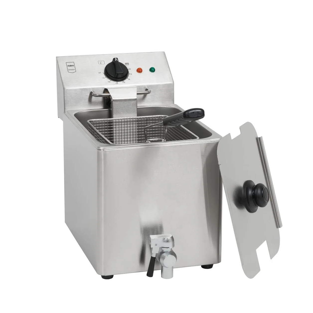 METRO Professional Friggitrice Elettrica GDF3008, Acciaio Inox, 8L, 3250W, Riscaldamento Rapido, con Coperchio, Pannello Comandi Estraibile, Termostato di Sicurezza, Zona Fredda