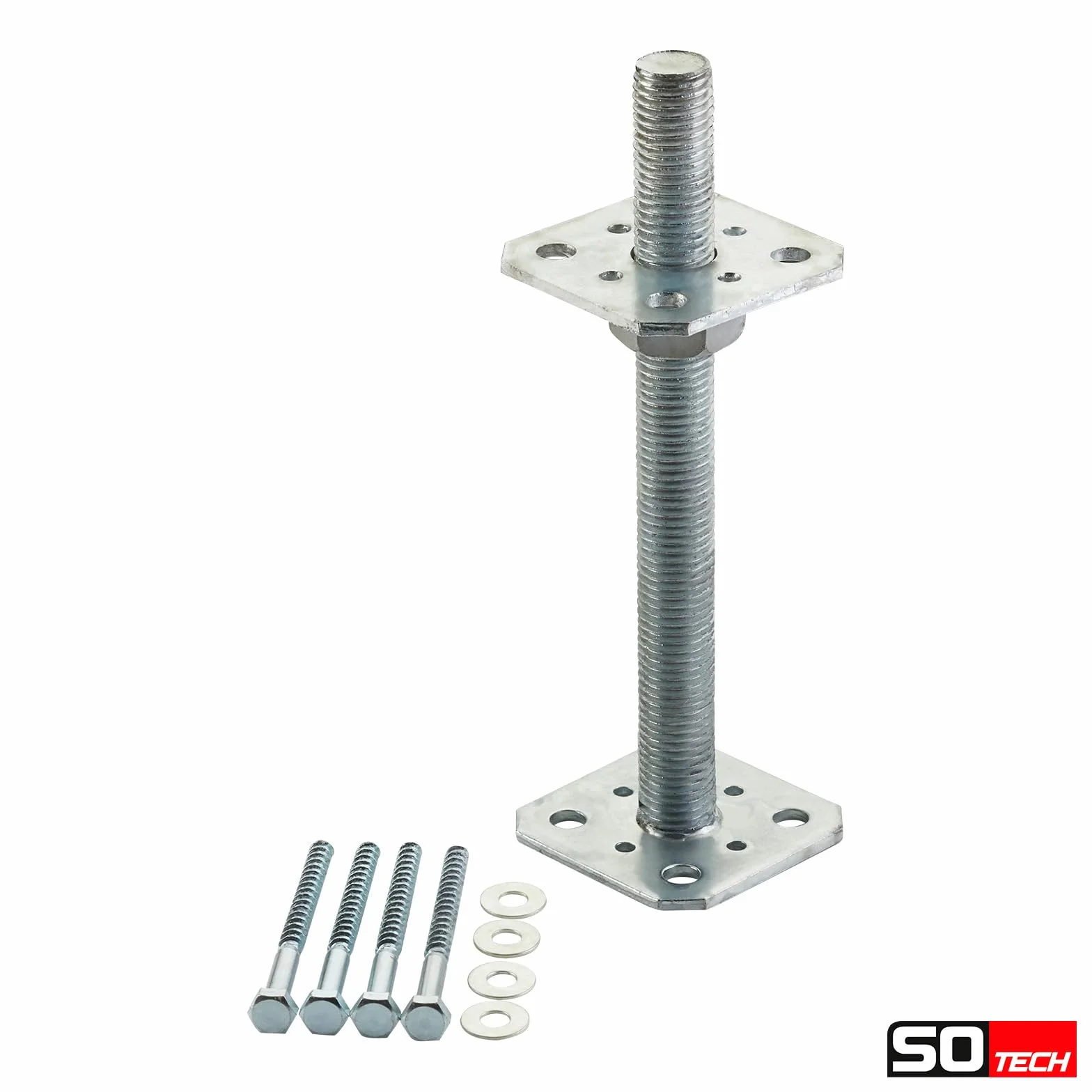 SOTECH set di 4 supporti per pali 80 x 80 x 250 mm filettatura M24 acciaio zincato a caldo supporto asta di supporto regolabile in altezza base del palo per avvitamento resistente alle intemperie
