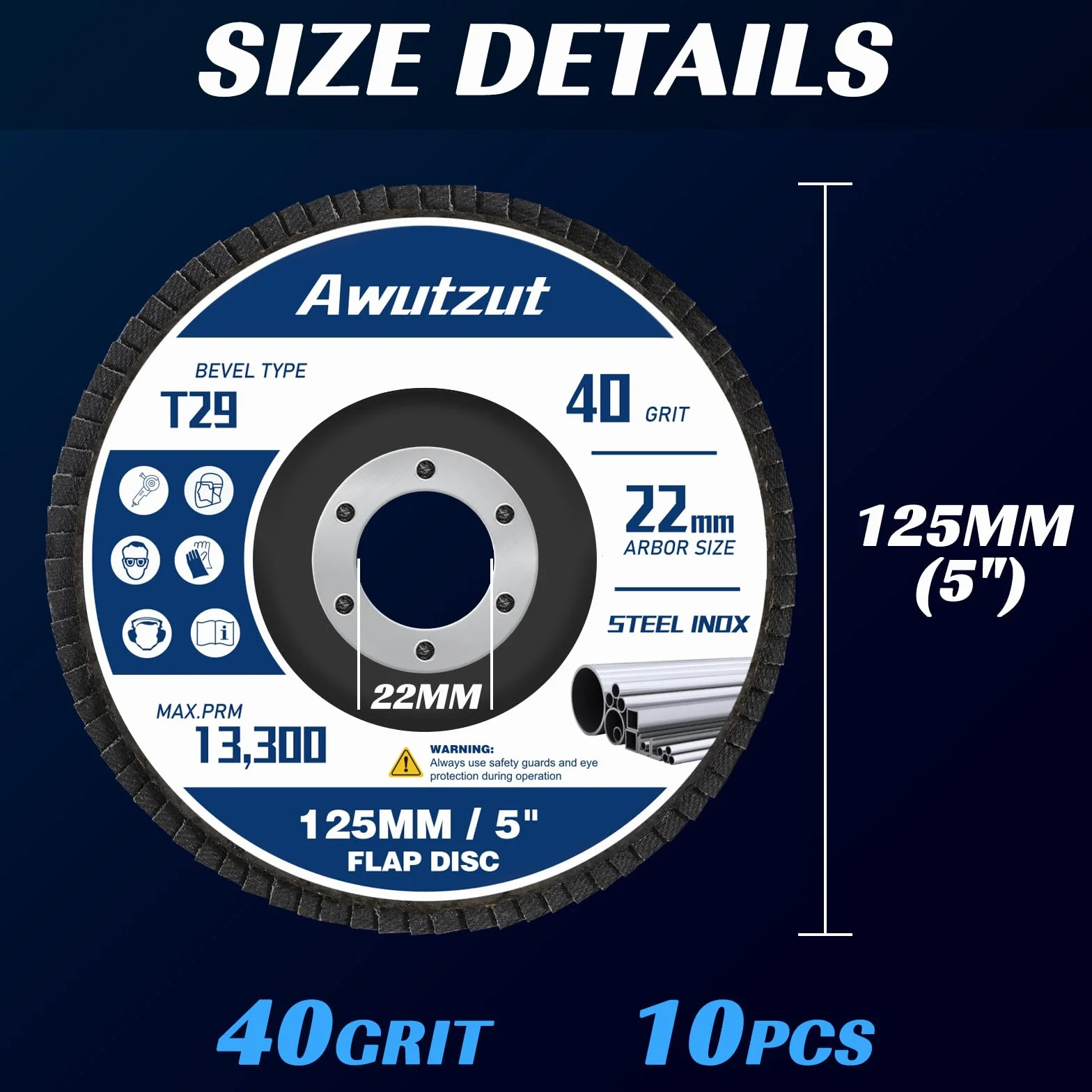 Dischi lamellari 125mm Grana 40 per Smerigliatrice il Ferro Legno Dischi Abrasivi 10 Pezzi