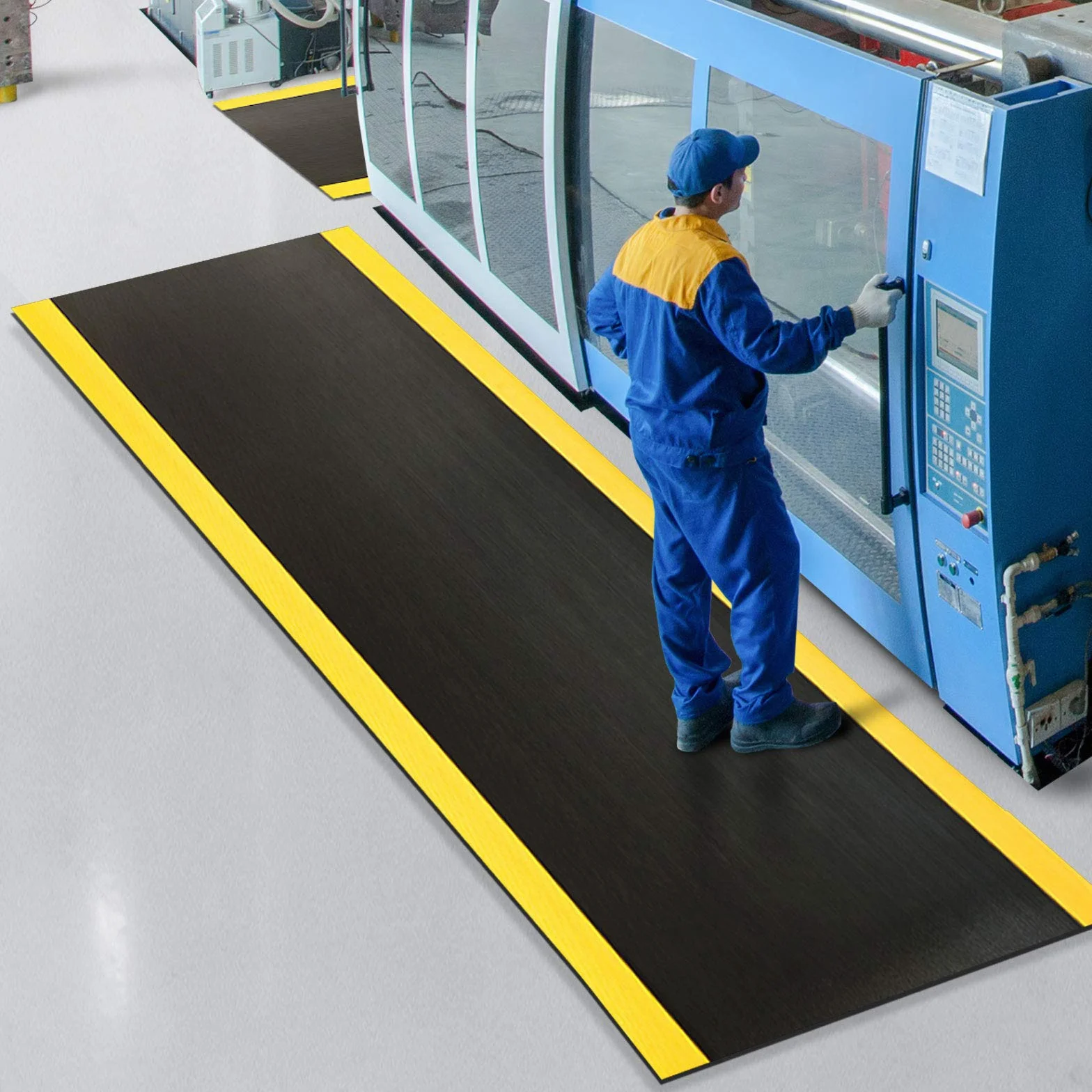Tappetino anti-stanchezza, per postazioni di lavoro in piedi | Tappetino ergonomico per un maggiore comfort in piedi e corsa | antiscivolo e durevole (90 x 200 cm, nero/giallo)