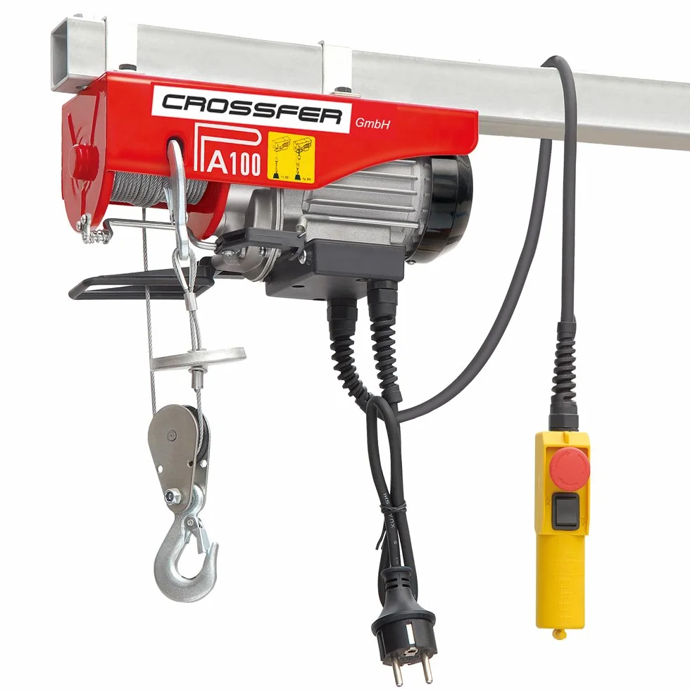Paranco a fune Crossfer PA100 Verricello a fune con puleggia di ritorno Capacità di sollevamento 50/100KG altezza di sollevamento 8 / 4m 230V