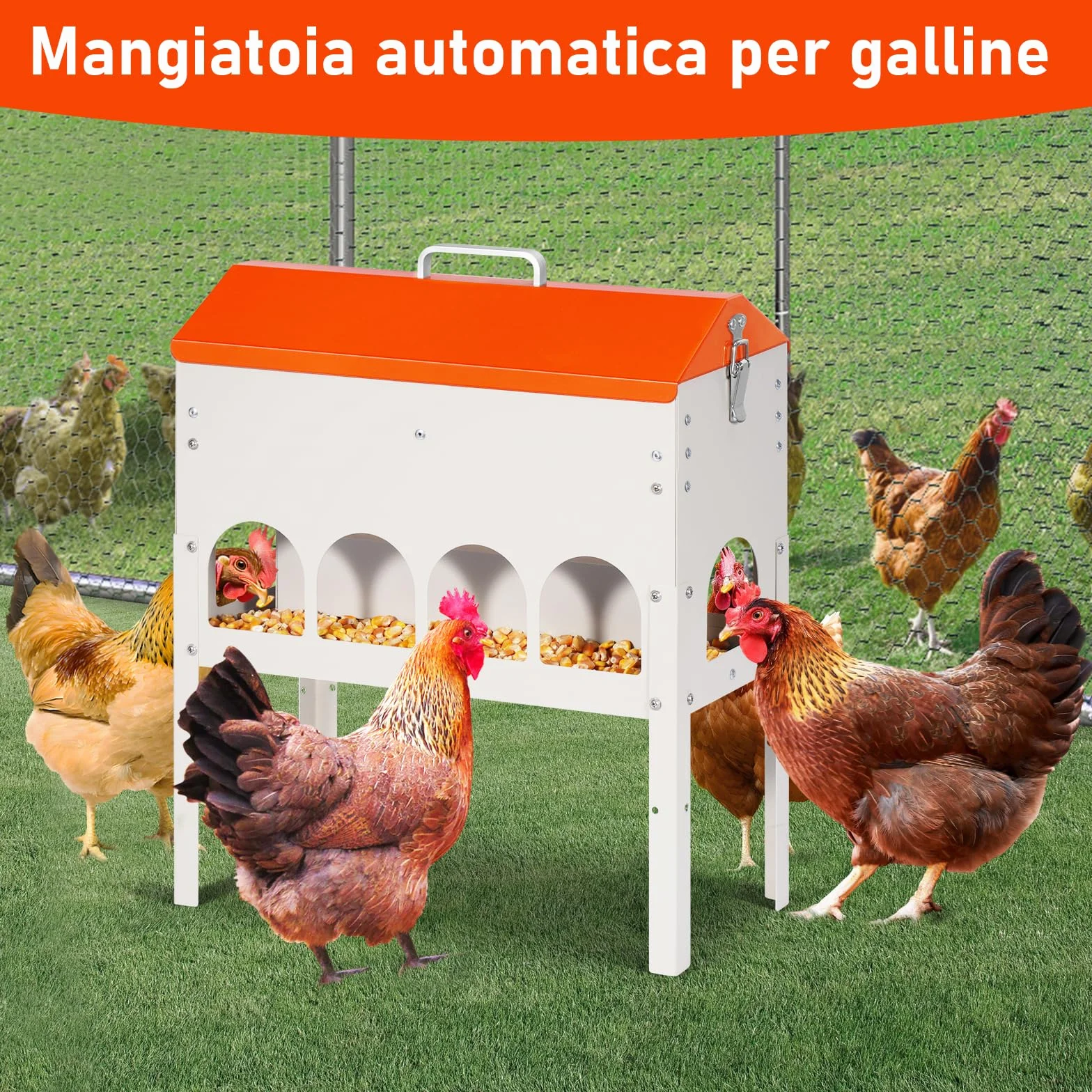 Mangiatoia Automatica Per Galline, 5kg, Distributore Automatico Di Mangime Per Polli, Alimentatore Per Anatre E Piccioni, Può Essere Sollevato, Antispreco, Accessori Per Pollame