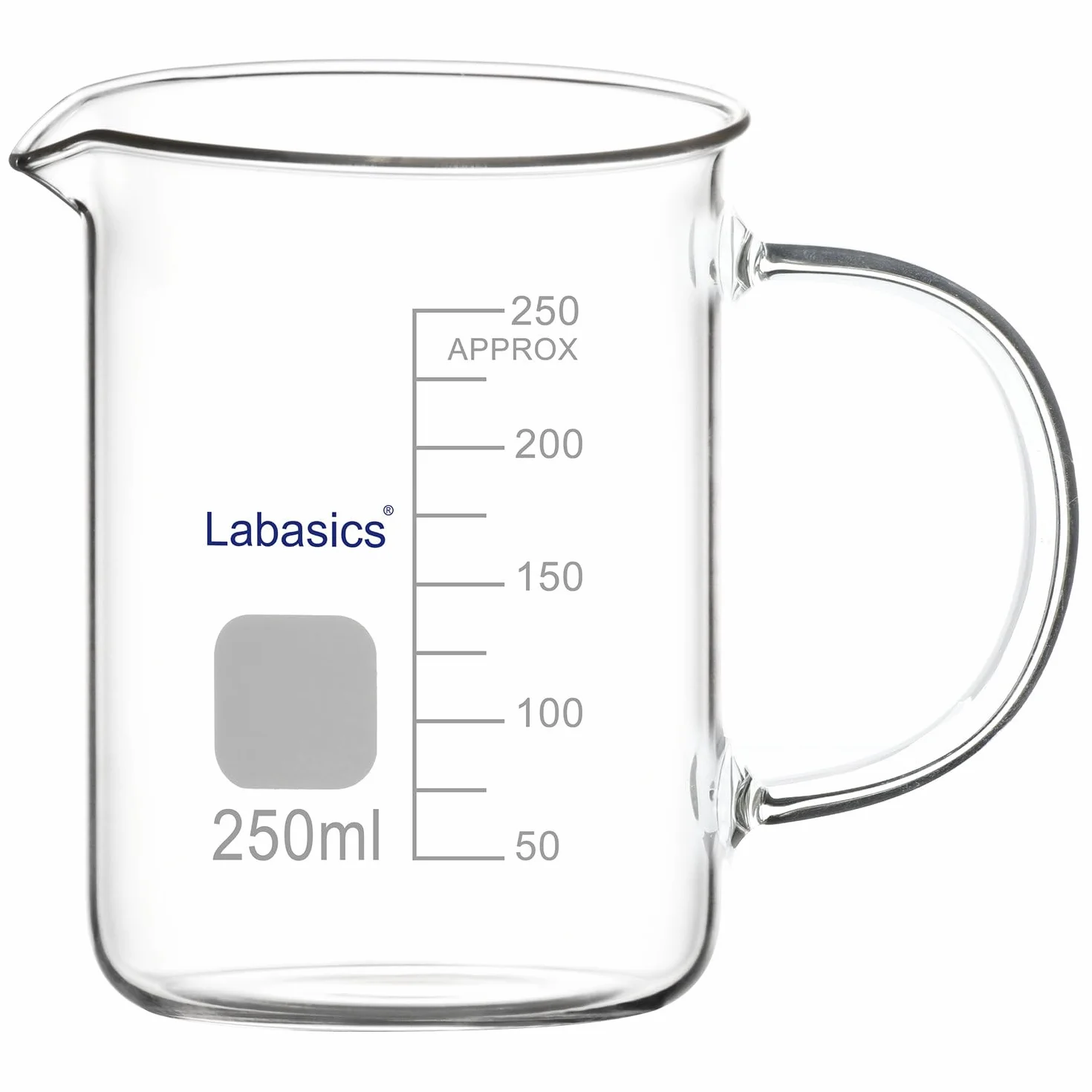 Labasics Bicchiere di Vetro, G3.3 Bicchiere Graduato in Vetro Borosilicato da Laboratorio Bicchiere di Misura Trasparente Bicchiere di Forma Bassa Griffin con Manico e Beccuccio, 250 ml
