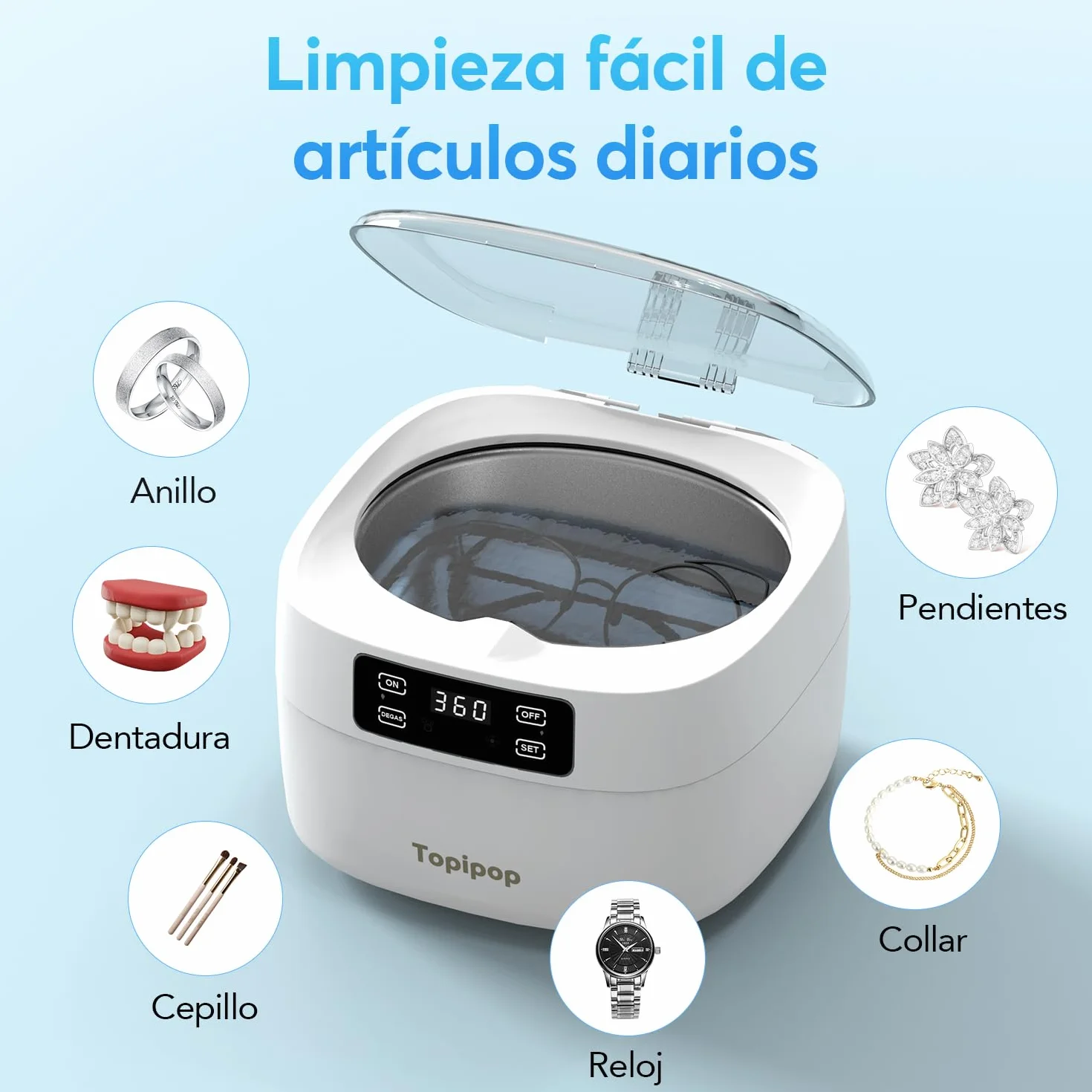 Pulitore Ultrasuoni, Lavatrice Ultrasuoni48 kHz, Pulitore a Ultrasuoni da 750 ml, Ultrasonic Cleaner Professionale per la Pulizia di Occhiali, Gioielli, Orologi, Anelli, Protesi Dentarie (Bianco)