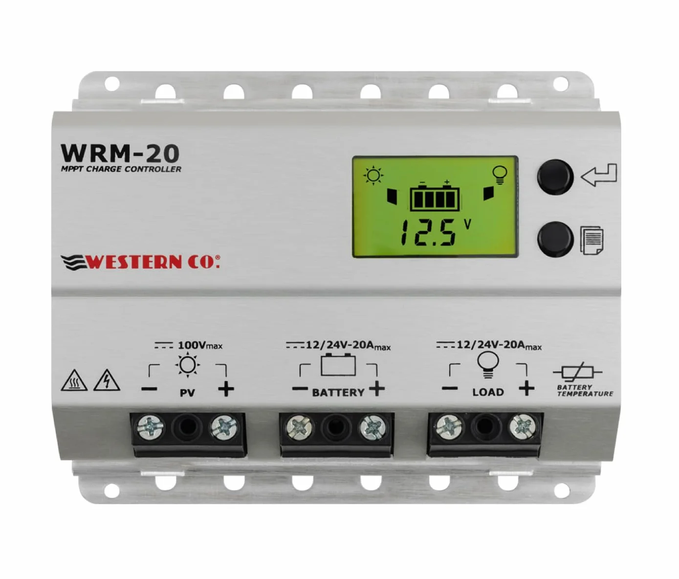 Western CO | WRM 20 | Regolatore di Carica MPPT, Regolatore Fotovoltaico 20A 12/24V, Display Grafico, Funzione Crepuscolare