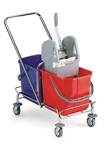 TTS 00006021 Roll Carrello Cromato, Capacità 30 Litri, Completo di Strizzatore a Ganasce, con Maniglia Reversibile