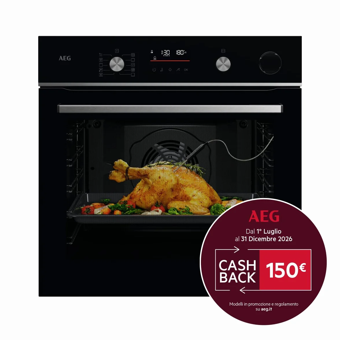AEG OR6PB51WSB Forno a Vapore SteamCrisp da Incasso, Serie 6000, 72 L, SenseCook Multifunzione con Cottura a Vapore, Pulizia Pirolitica, 9 Programmi, Display LED