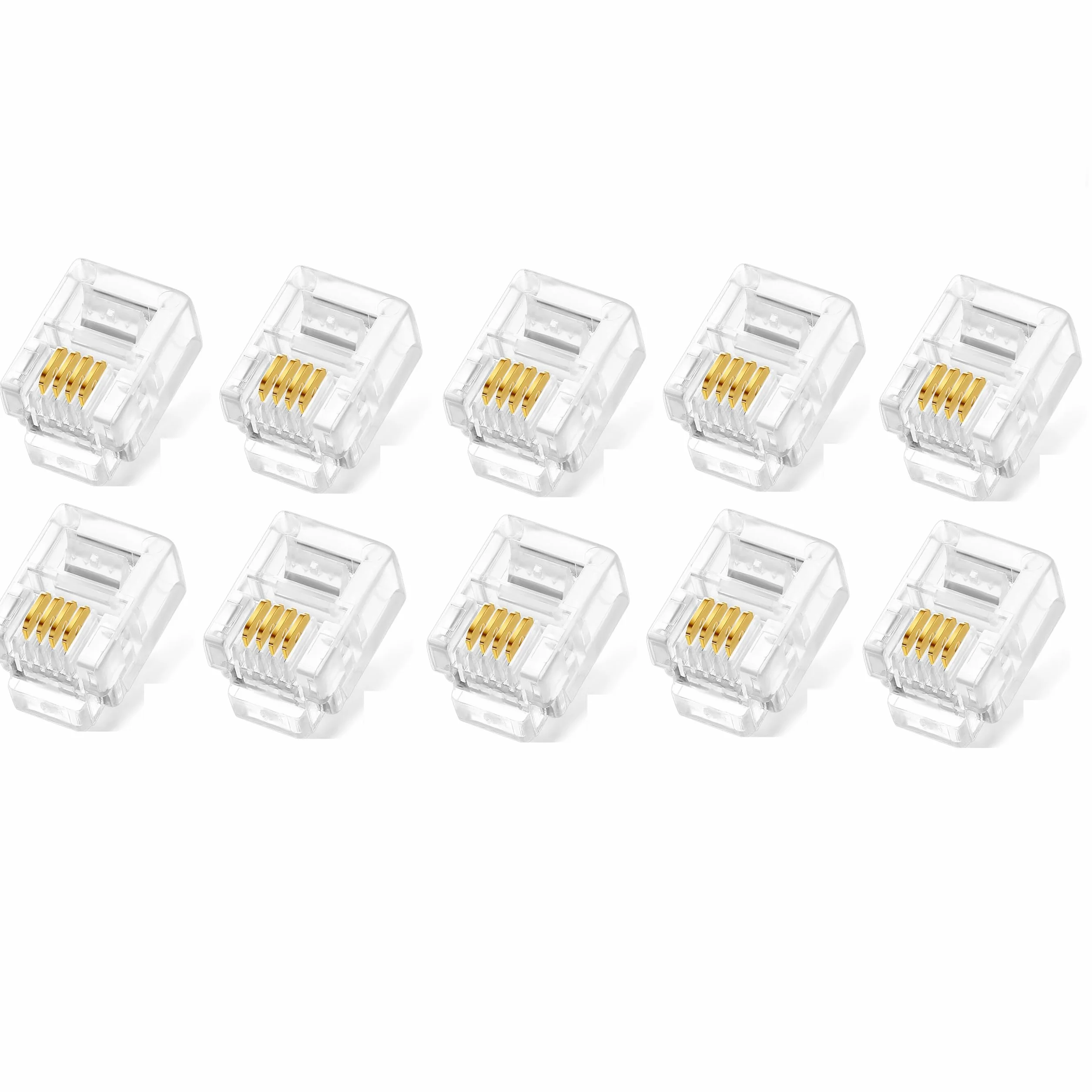 TECHZOCO Connettore RJ11, connettore telefonico modulare, connettore 6P4C, adattatore per telefono, AWG26, adatto per applicazioni telefoniche, fax, voce in sistemi di cablaggio domestico o ufficio