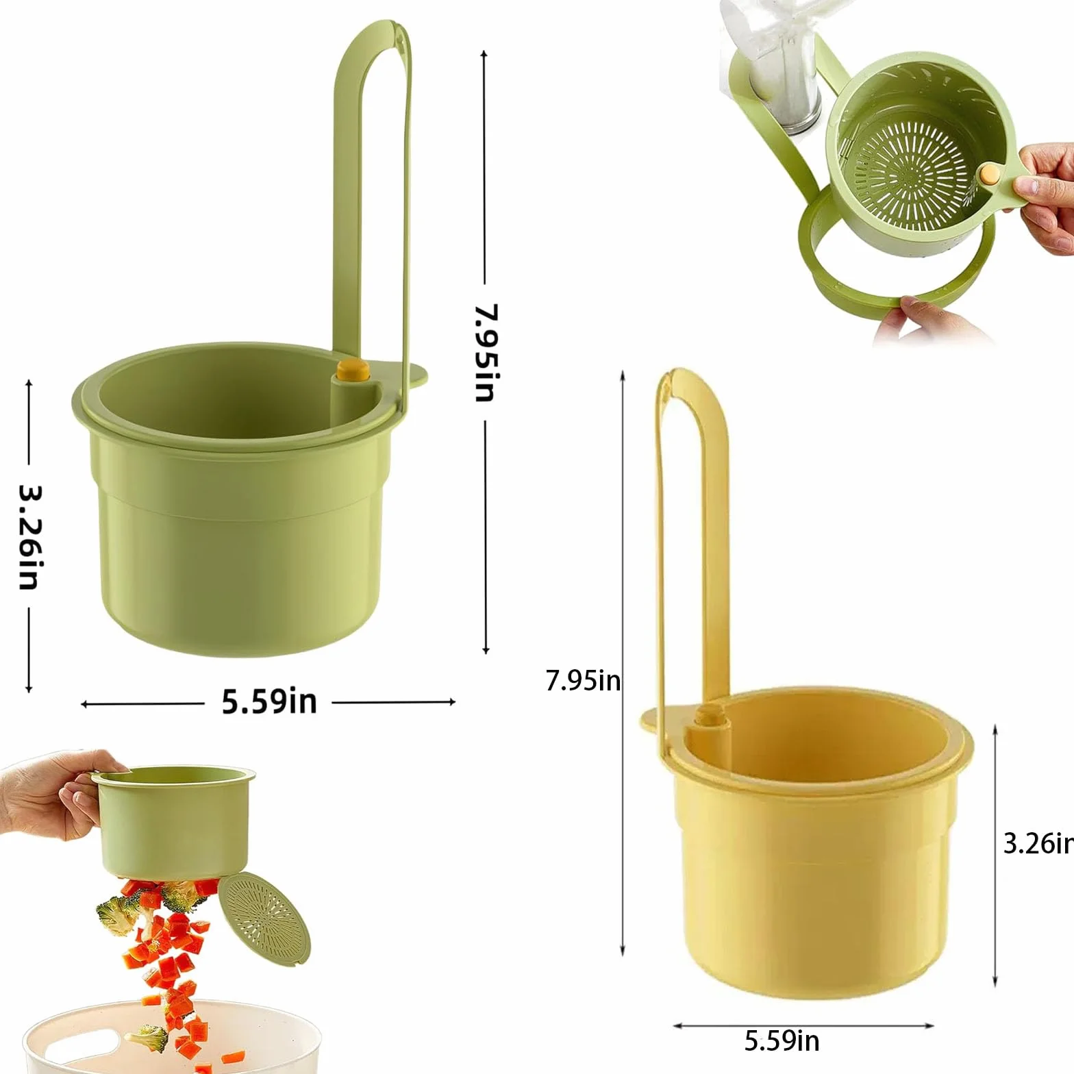 Scolapasta a Scatto per Lavello,Colino per lavello, filtro di scarico 3 in 1, Cestino filtro rimovibile per lavare e scolare,per Cucina, Lavandino (Giallo)