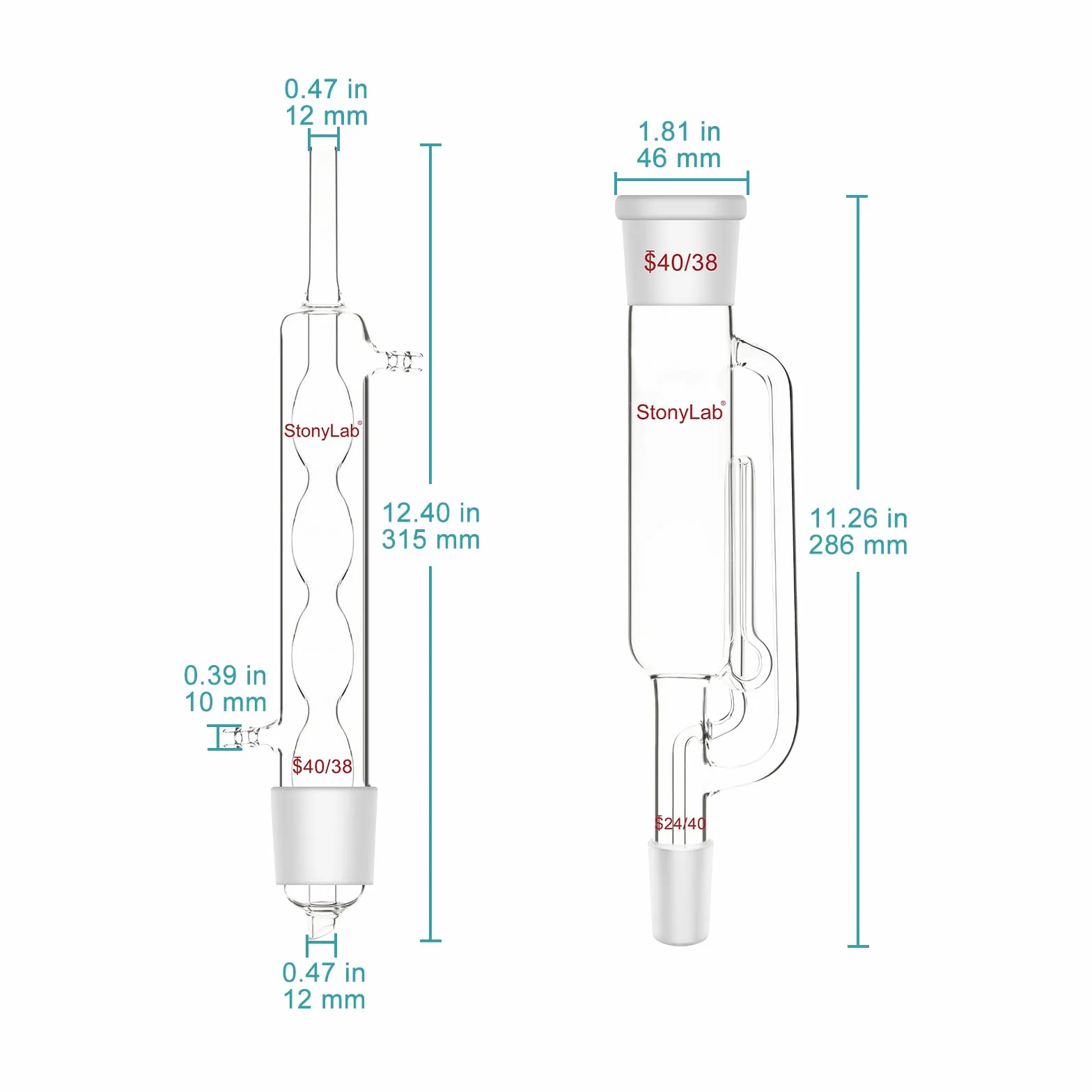 stonylab Soxhlet Extractor Borosilicate Glass 40/38 250 ml Allihn Condenser Flat Bottom Flask 24/40