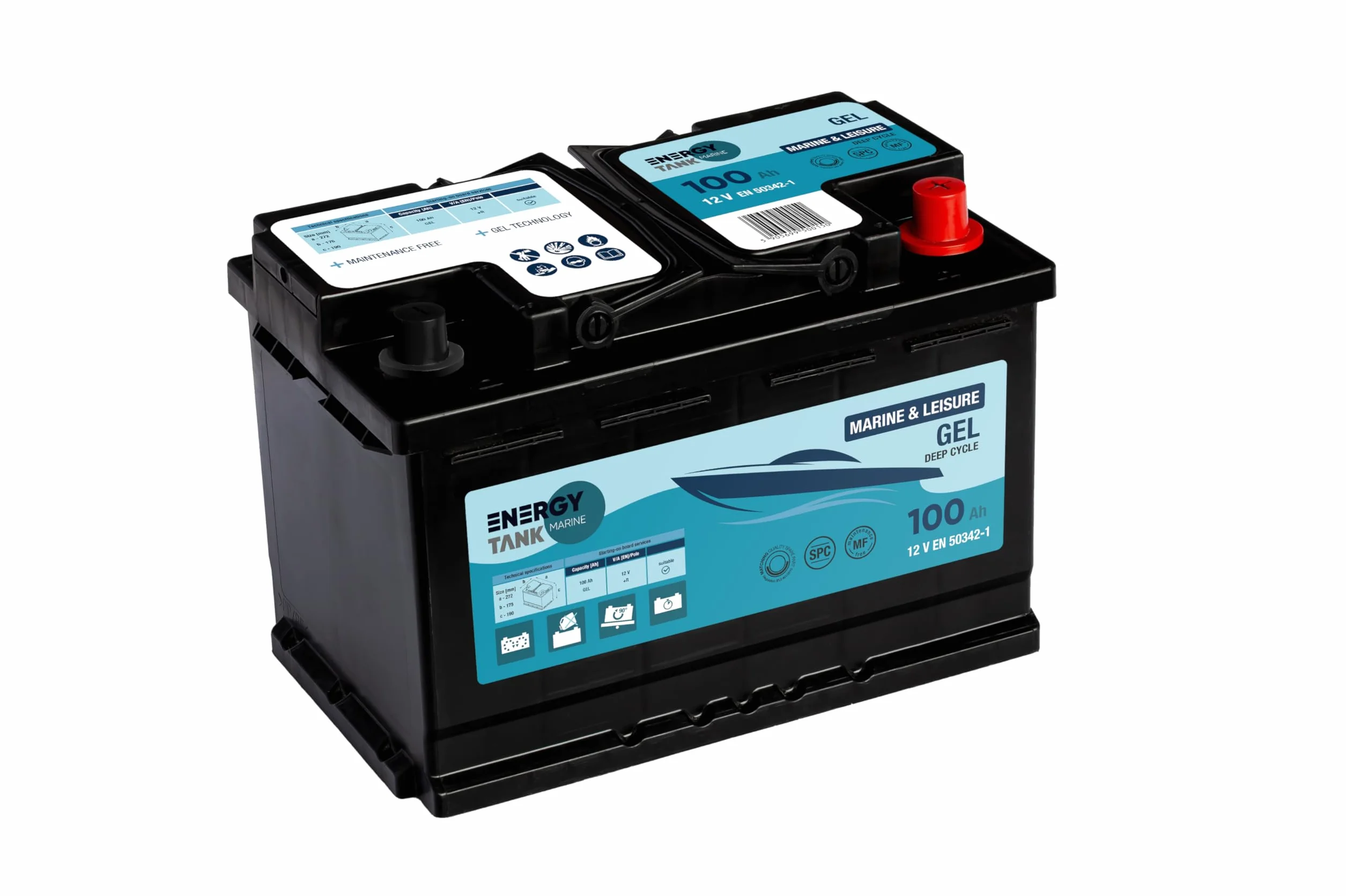 Batteria per barca 12V 100Ah – batteria al gel a lunga durata – per uso mobile e stazionario – batteria di servizio protetta da vibrazioni e urti.