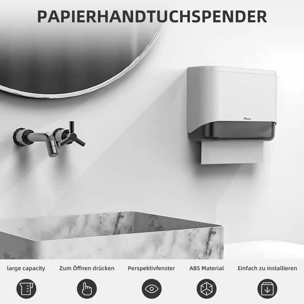 Dispenser Asciugamani Carta Porta Salviette Bagno Installazione Senza Fori ABS 6012 Bianco