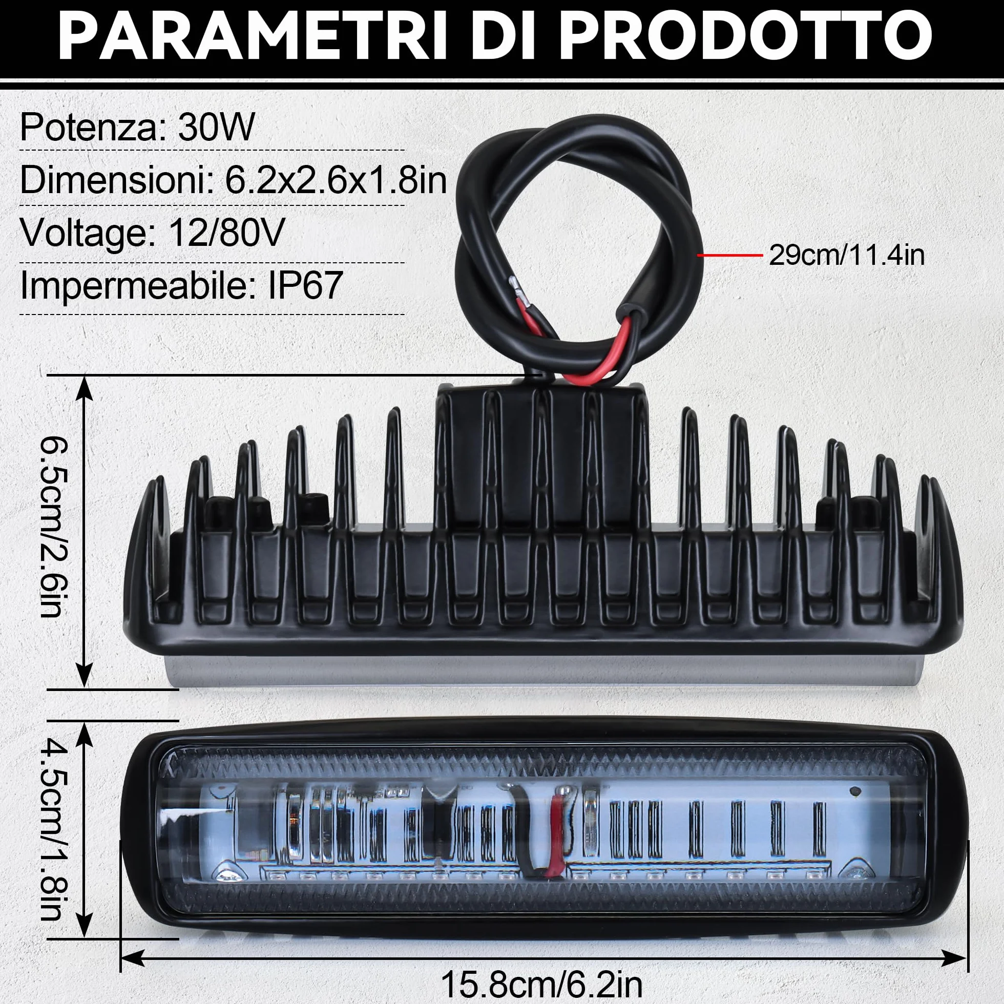 2 PZ Lampada di sicurezza LED 30W per carrello elevatore - Luce di avvertimento - DC 12-80 V