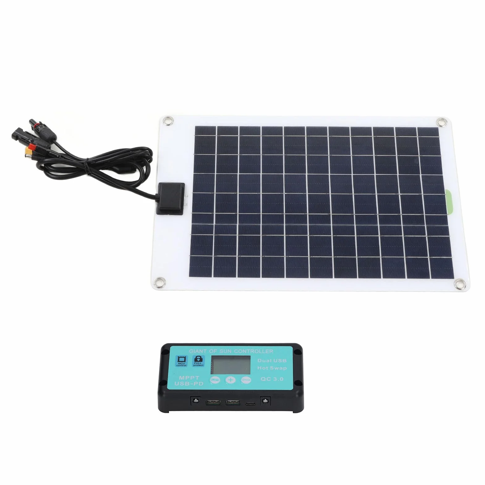 Kit Pannello Solare da 50 Watt 12V, Caricabatteria Portatile da Pannello Solare Impermeabile con Controller MPPT 100A per Rimorchio Veicolo Barca Marina Batteria da 12 Volt