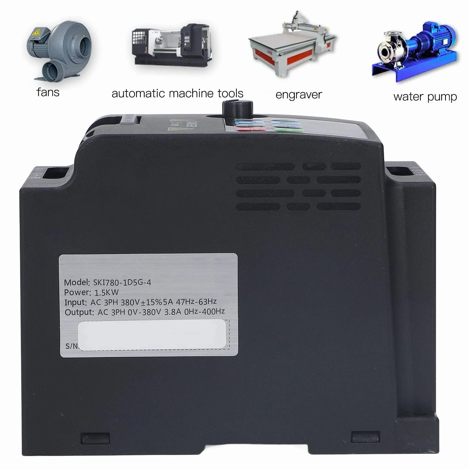Regolatore di Frequenza Inverter Montato su Guida a Frequenza Variabile Trifase 1.5KW VFD Ingresso AC380V Uscita AC0-380V Per Centrale Elettrica di Manutenzione