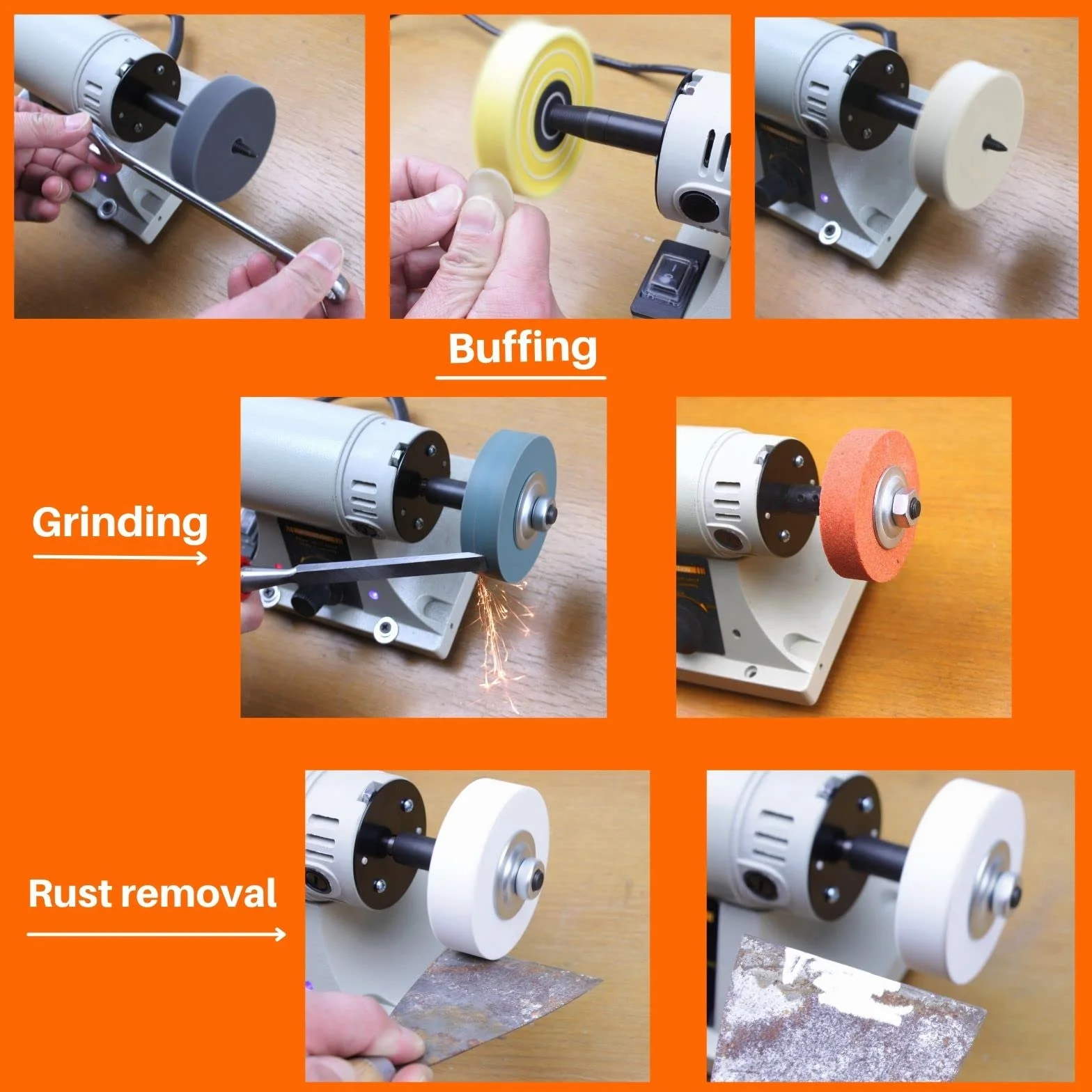 Set di mole abrasive e lucidanti da 75 mm (7 pezzi). Adatto per mini-lucidatrici e trapani elettrici. Affilatura, rimozione della ruggine e lucidatura