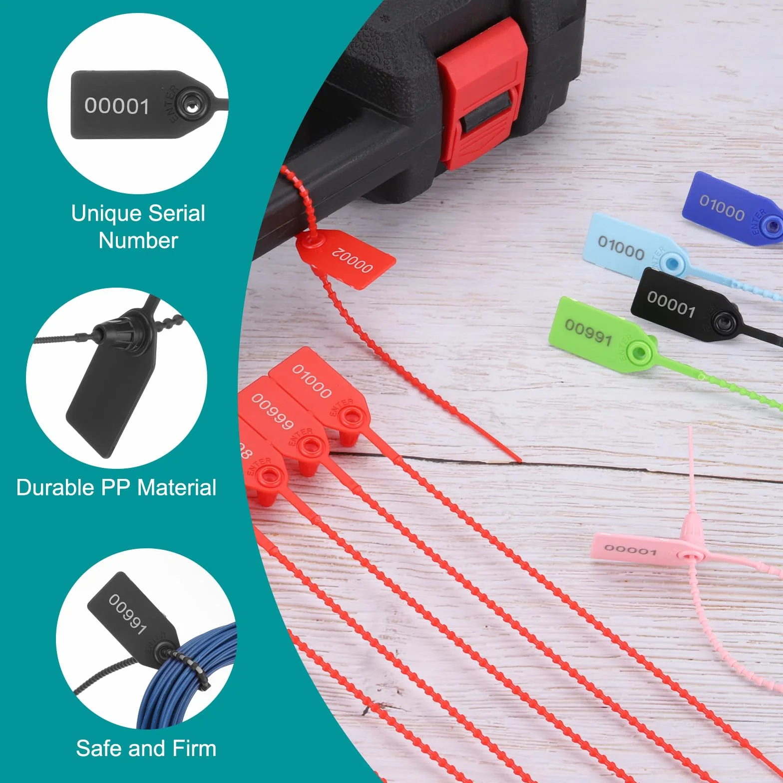 QUARKZMAN Sigilli Di Sicurezza In Plastica Monouso Numerati Fascette Etichette 9.8 Pollici Autobloccanti Tag Sicurezza Fascette Per Rimorchi Camion Bagagli Nero, Confezione Da 1000